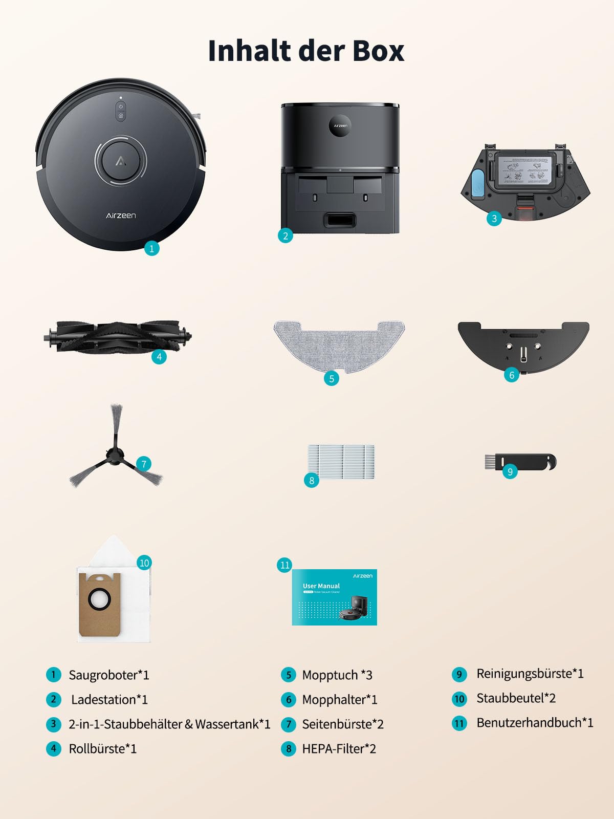 Airzeen Q10 Pro Saug- & Wischroboter mit Auto-Entleerung – 5000 Pa
