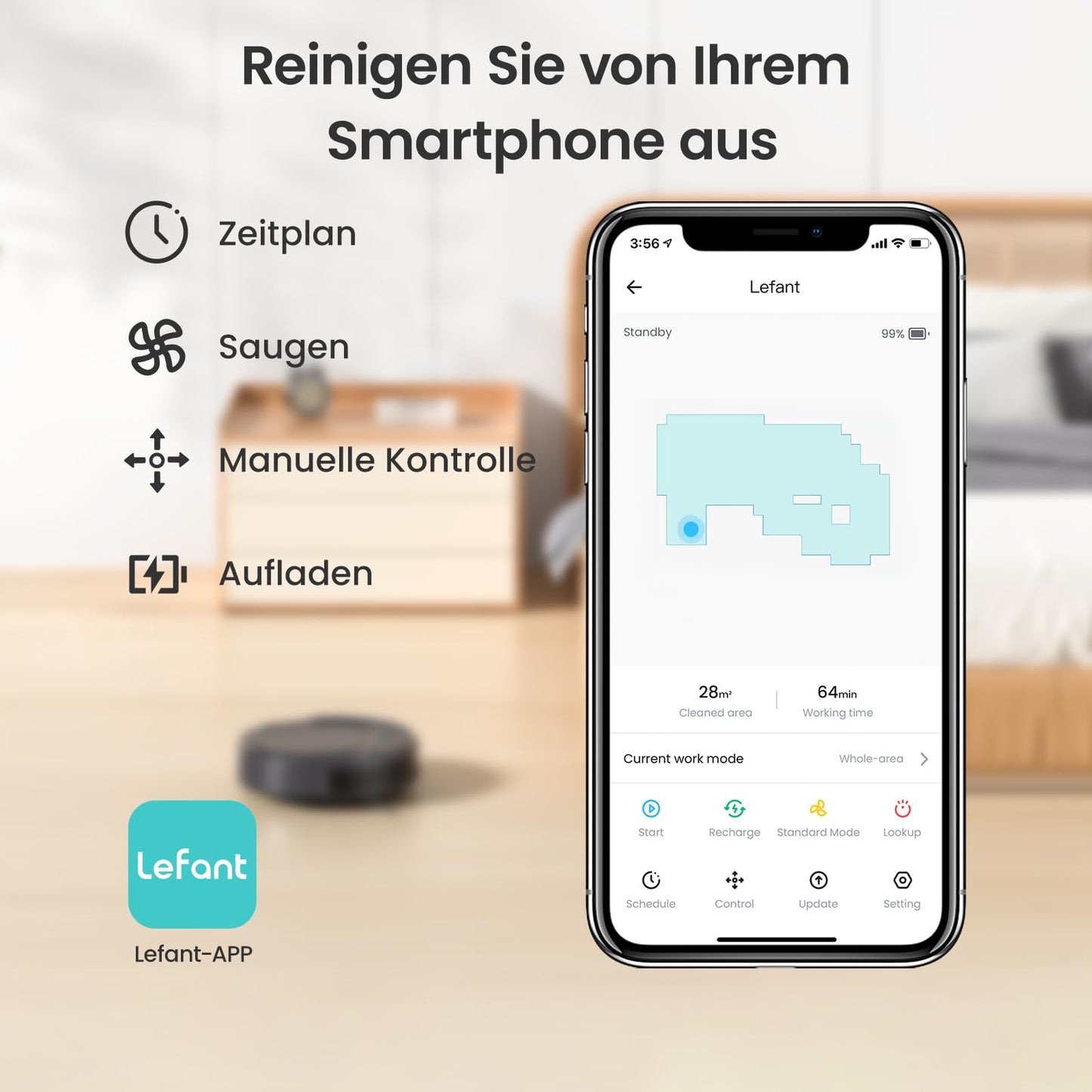 LEFANT M210P Superschlanker Saugroboter – WLAN & Alexa-kompatibel, Selbstaufladend, Leise für Teppiche, Tierhaare & Hartböden