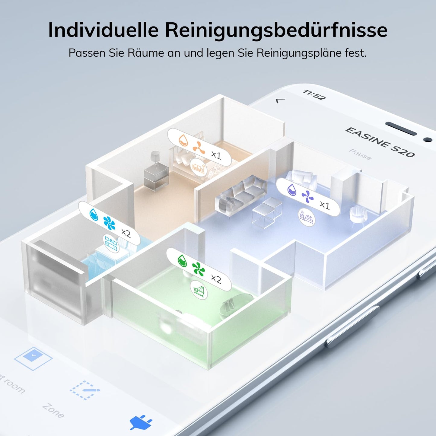 EASINE S20 Saugroboter mit Wischfunktion – Selbstentleerend, 5000Pa, App-Steuerung