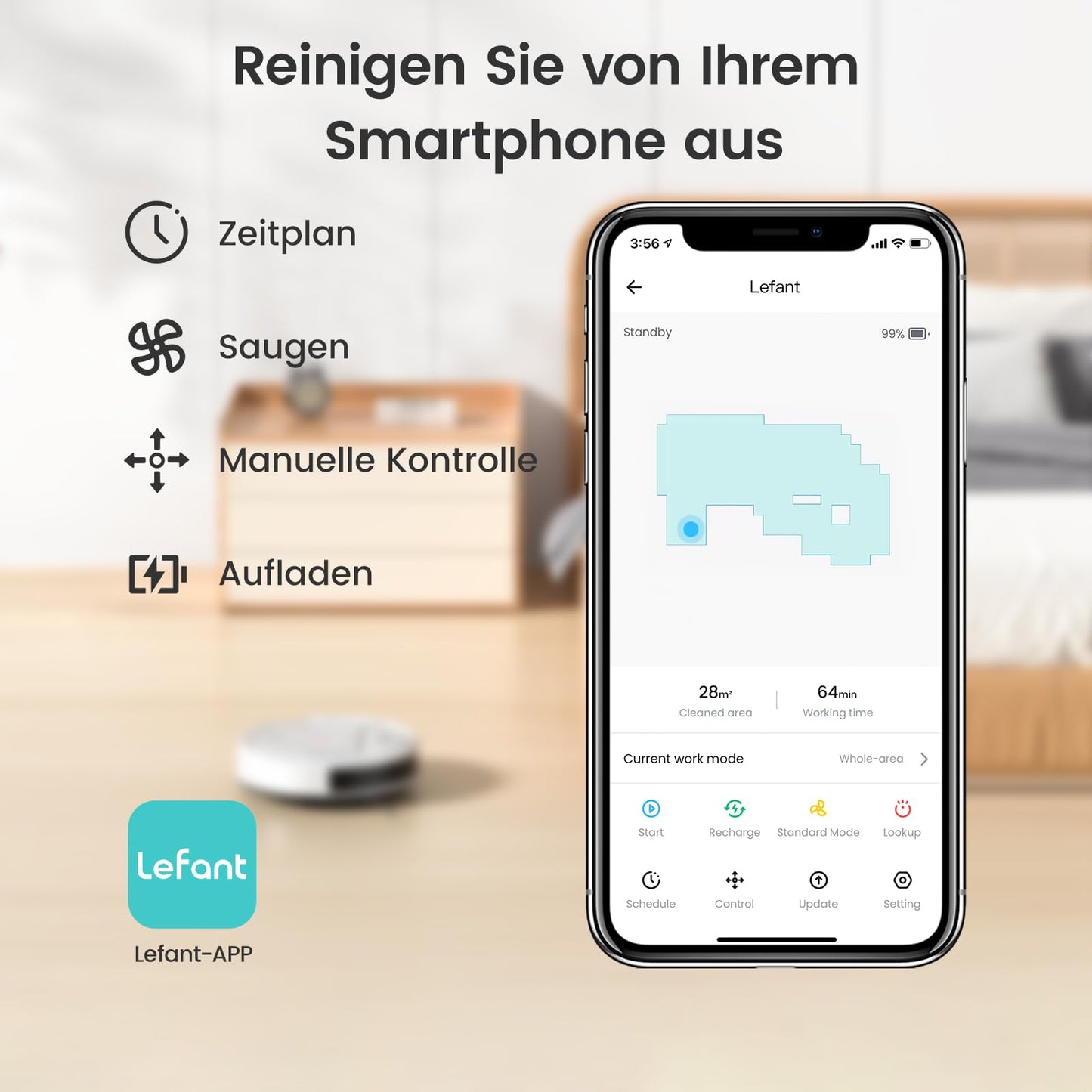 LEFANT M210 Superschlanker Saugroboter – 500 ml, WLAN, Alexa & App-Steuerung, Leise, für Tierhaare