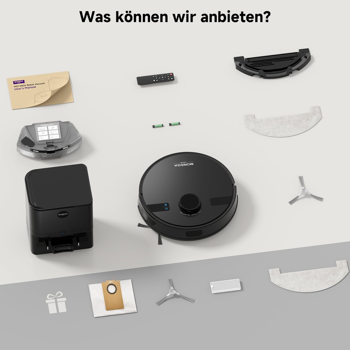 MONSGA MS1 MAX Saug- & Wischroboter mit Absaugstation, 5000 Pa, 180 Min Laufzeit