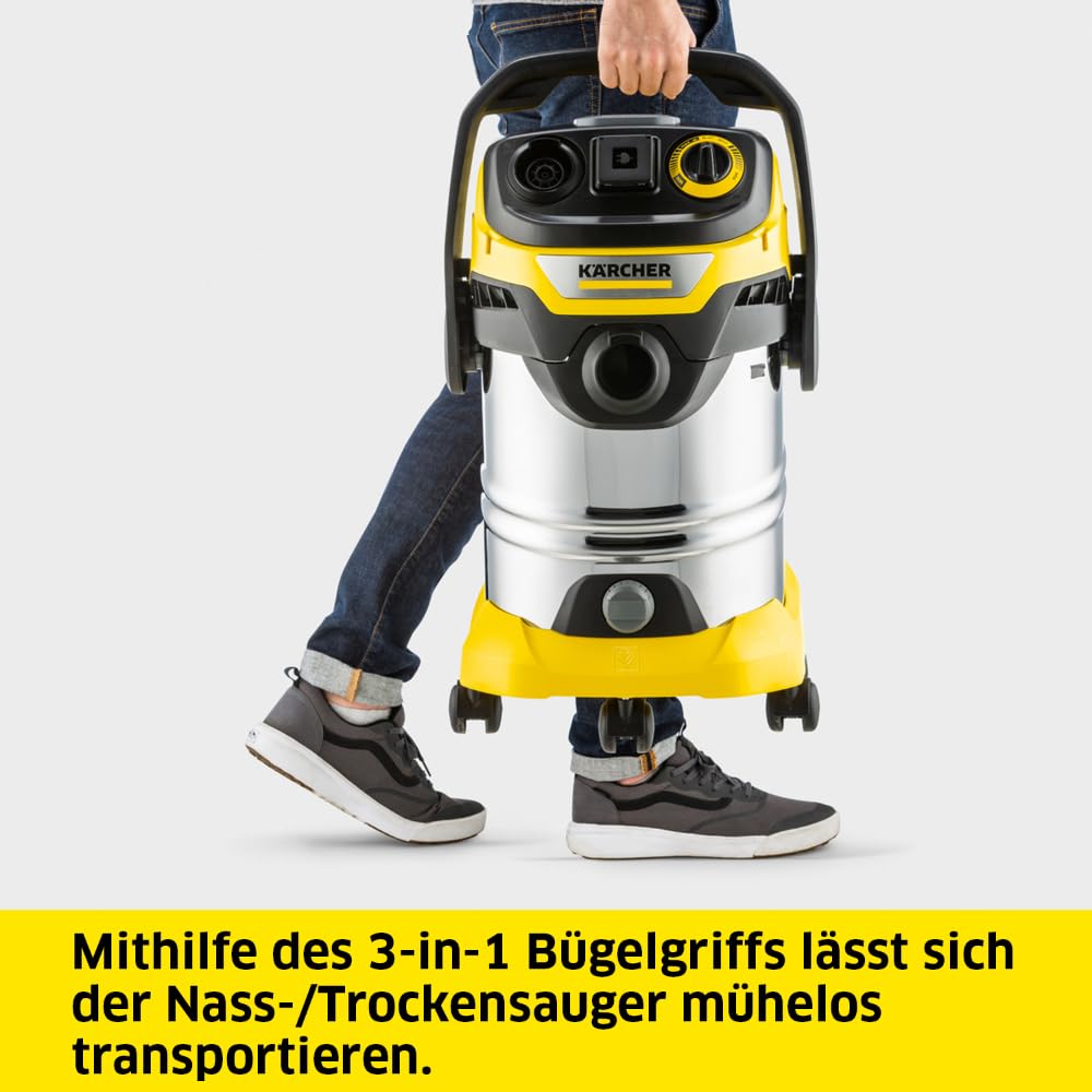 Kärcher WD 6 P S V Nass-/Trockensauger – 1300W, 30 L Edelstahlbehälter, Flachfaltenfilter, Blasfunktion