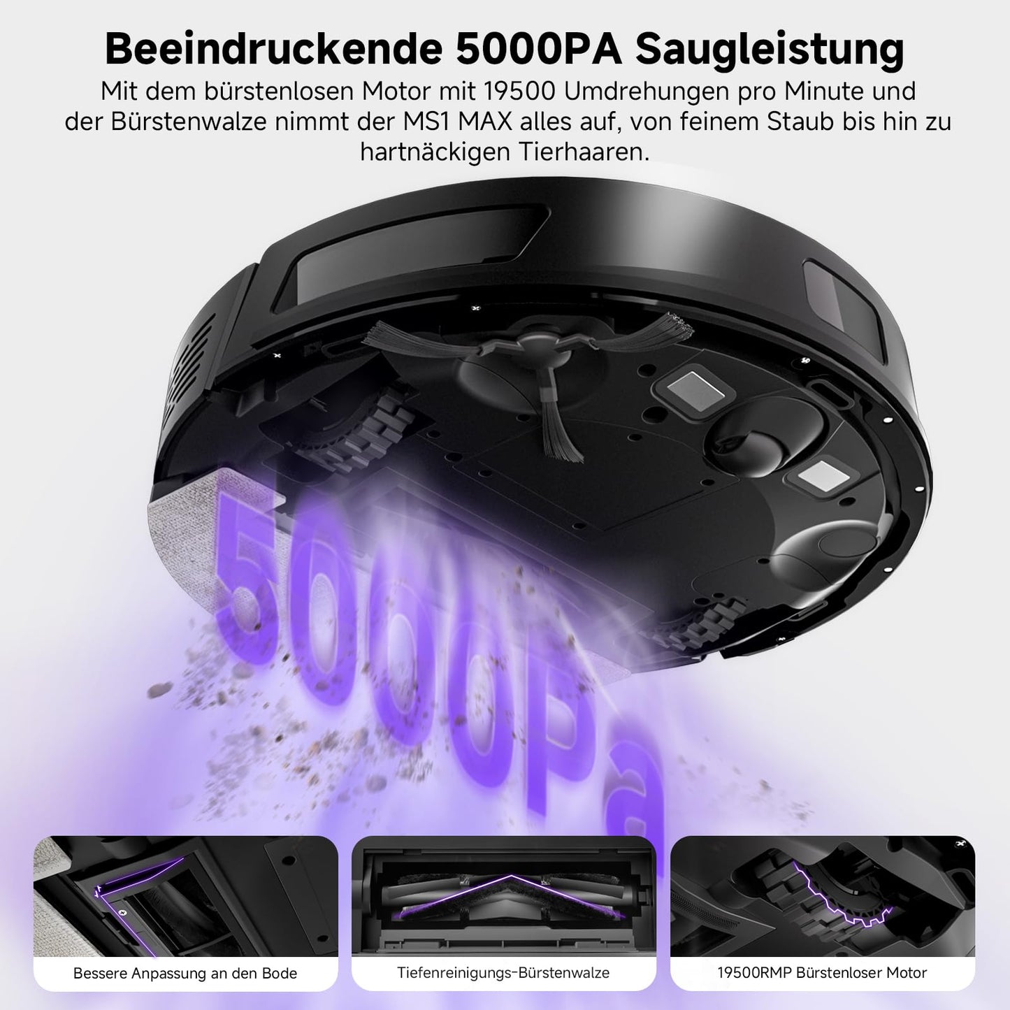 MONSGA MS1 MAX Saug- & Wischroboter mit Absaugstation, 5000 Pa, 180 Min Laufzeit