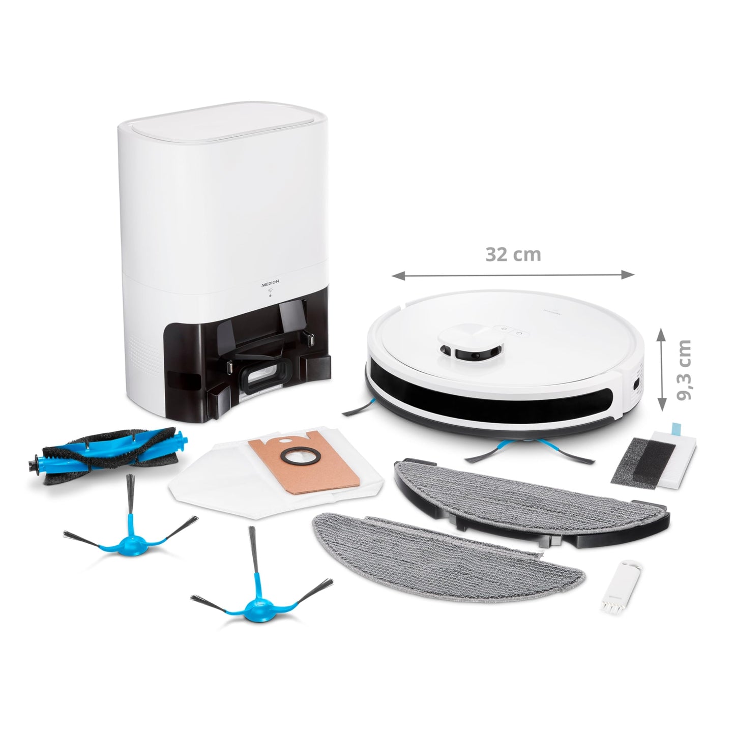 MEDION X20 SW+ Saugroboter mit Absaugstation – 2-in-1 Wischen & Saugen, 3.000 Pa, Lasernavigation