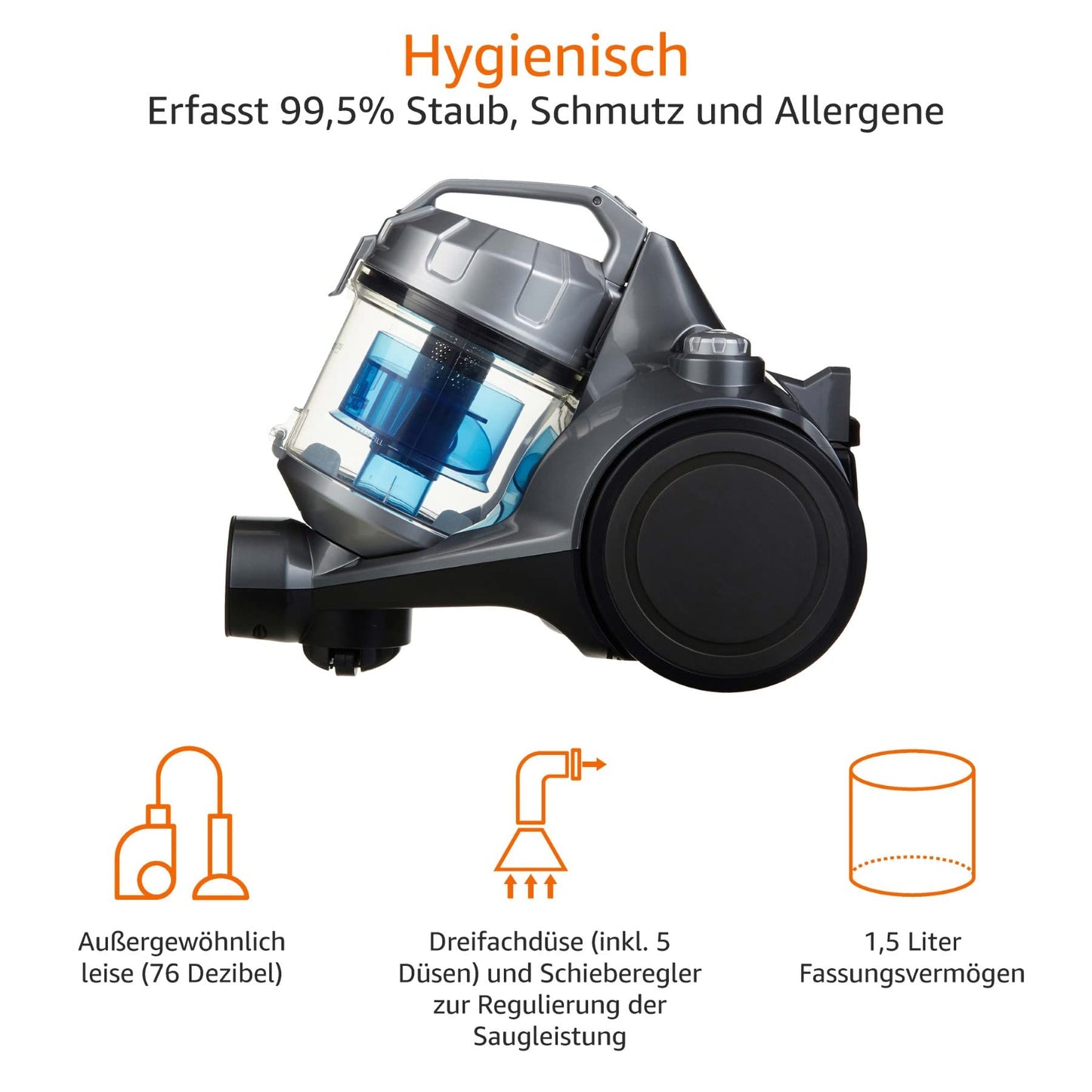 Zyklon-Staubsauger, beutellos, 700 W, HEPA-Filter, kompakt & leicht