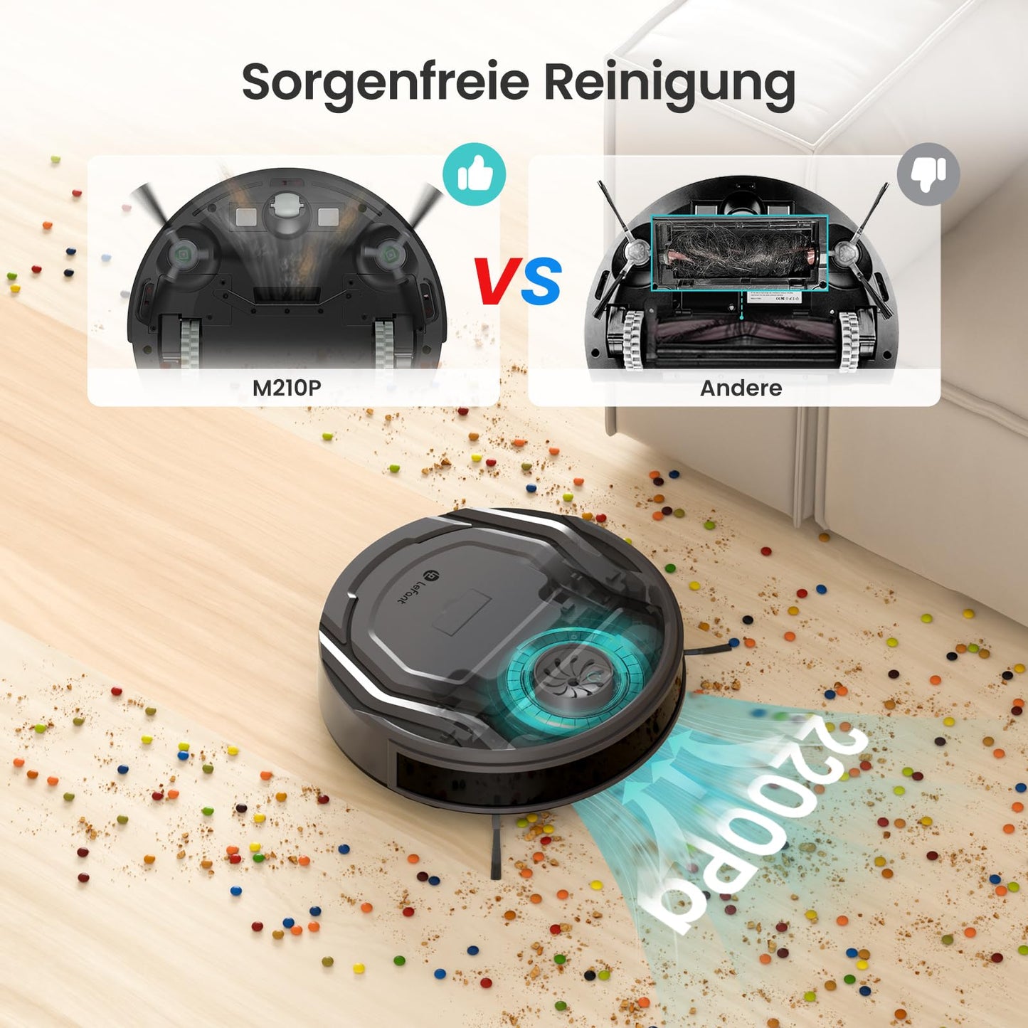 LEFANT M210P Superschlanker Saugroboter – WLAN & Alexa-kompatibel, Selbstaufladend, Leise für Teppiche, Tierhaare & Hartböden