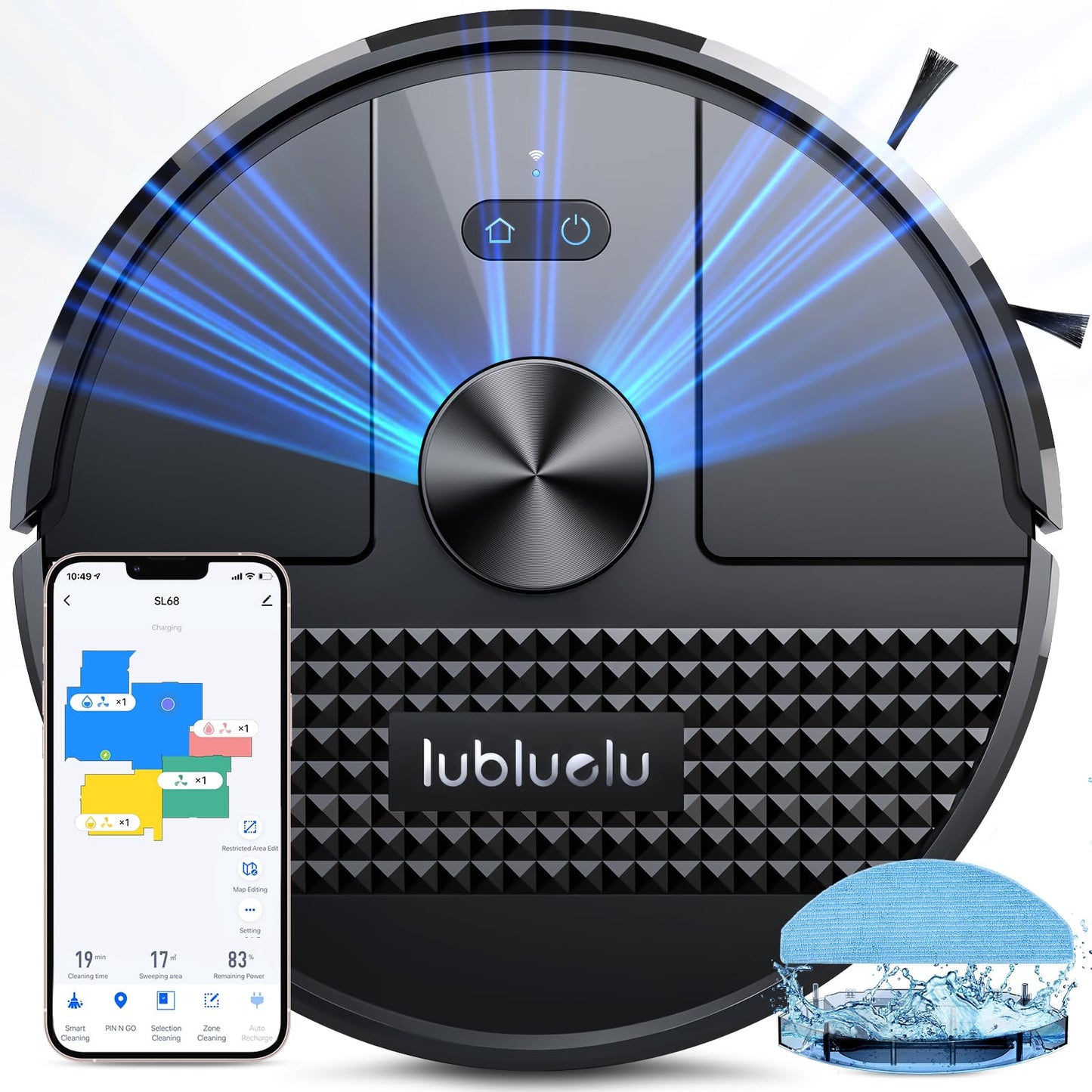 Lubluelu SL68 Saugroboter mit Wischfunktion – 3-in-1, 4500 Pa, Laser-Navigation, App-Steuerung, 150 Min Laufzeit, 24 No-Go Zonen