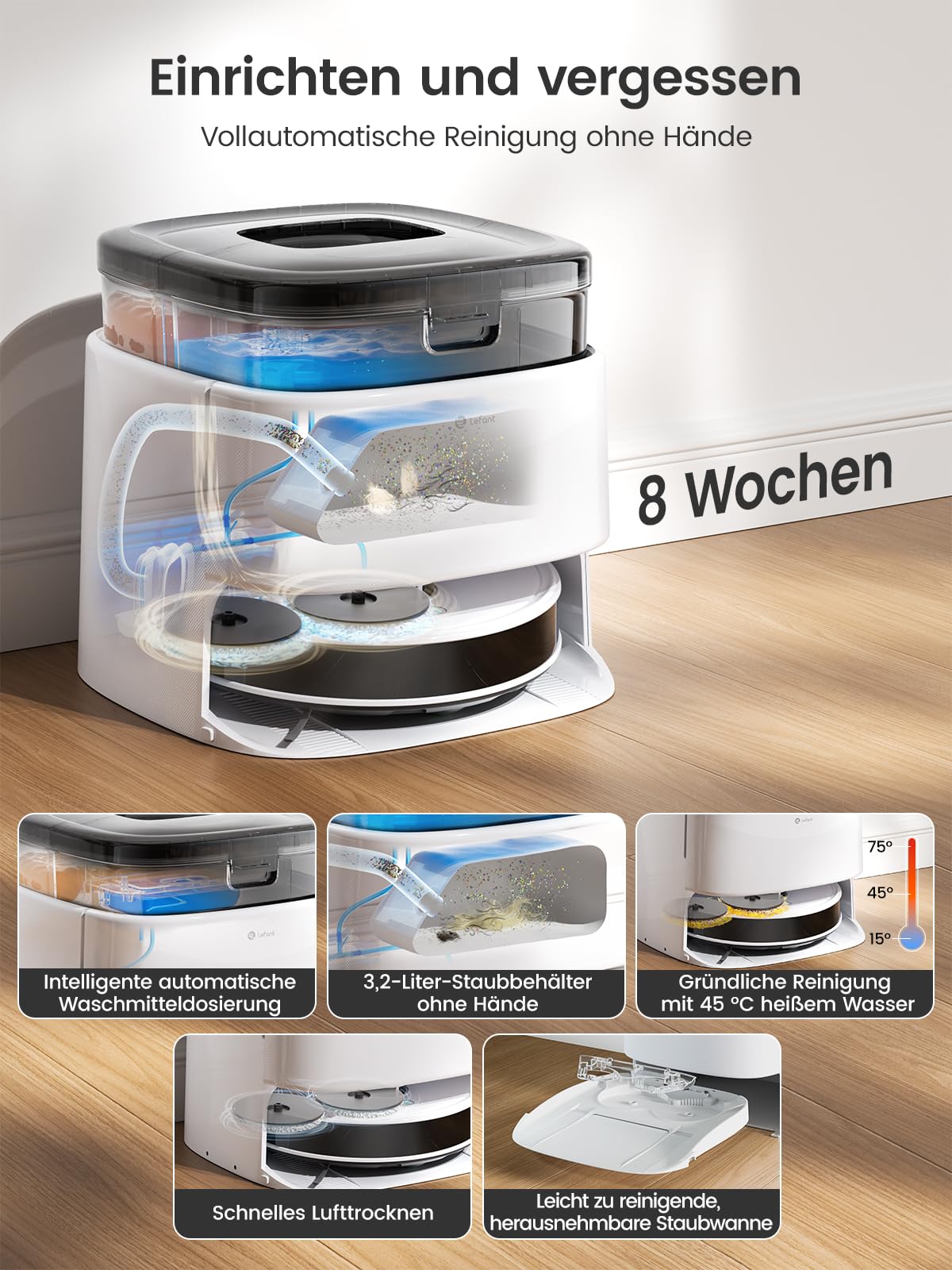 LEFANT M3 Gen2 Saugroboter 3-in-1 – 12.000 Pa, Wischfunktion, LiDAR, Selbstentleerung, App-Steuerung
