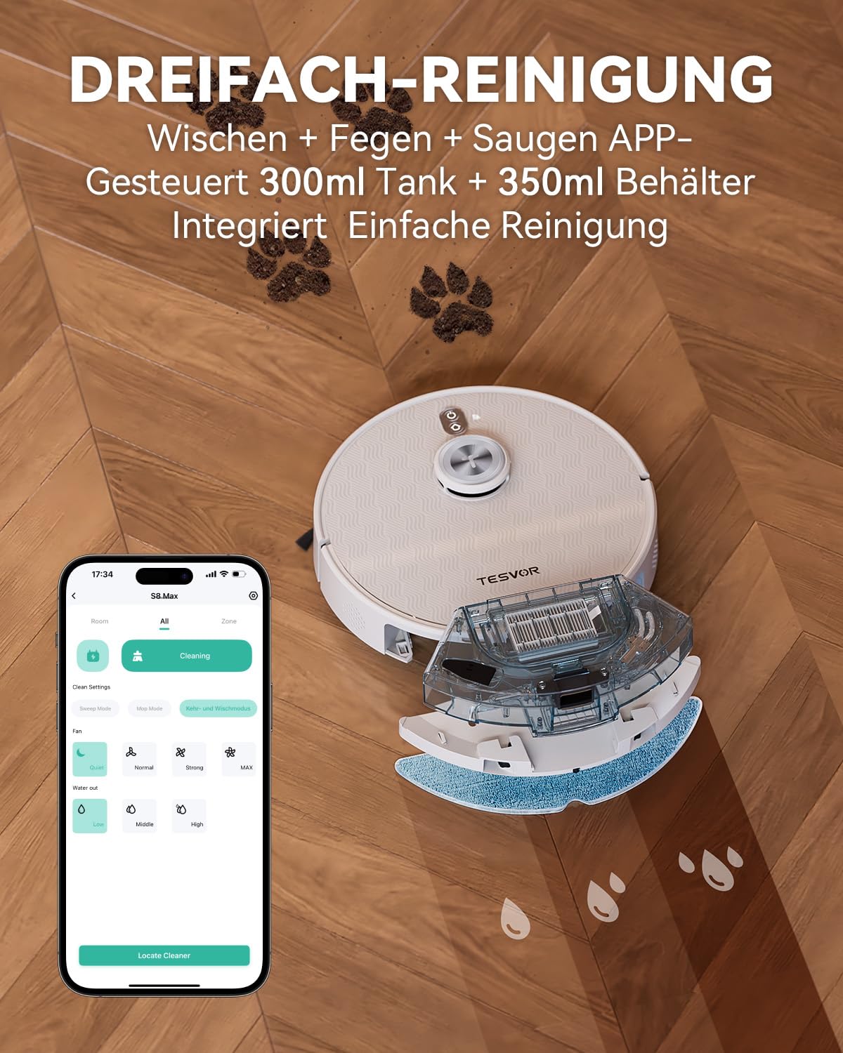 Tesvor S8Pro Saug- & Wischroboter – 8000 Pa, 3-in-1 Reinigung, LiDAR
