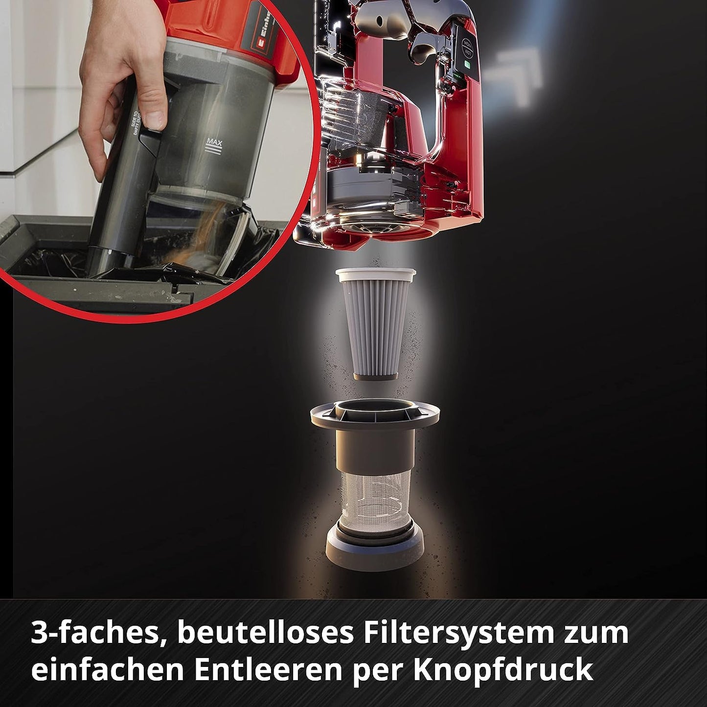 Einhell TE-SV 18 Li-Solo Akku-Stielstaubsauger – Beutellos, 18 V, 2-in-1, BOOST-Mode