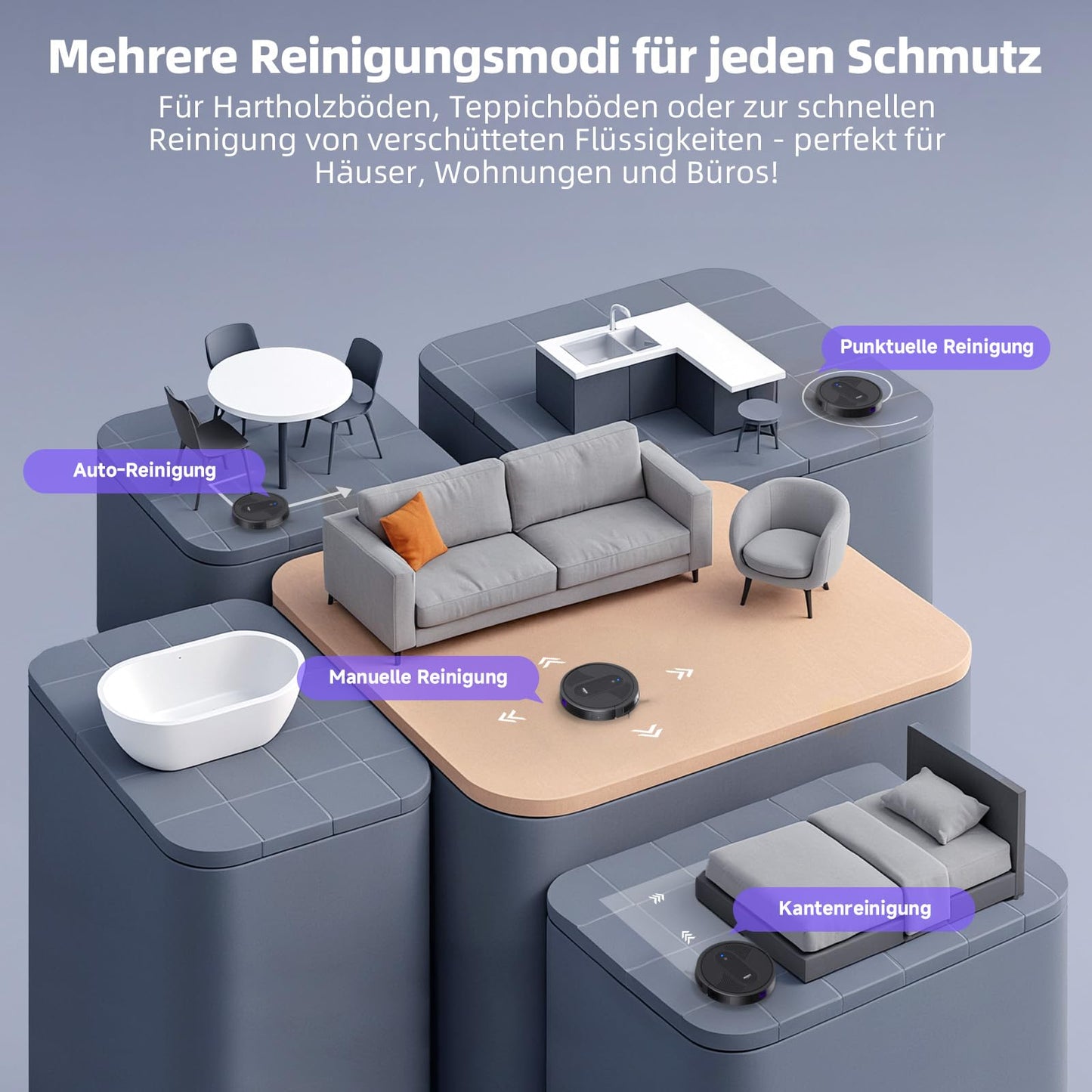 MONSGA 3-in-1 Saug- und Wischroboter, 3000 Pa, WiFi, 140 Min