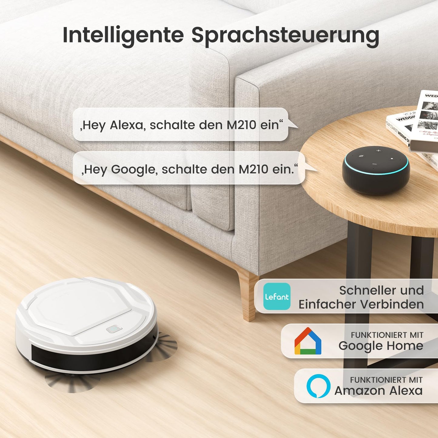 LEFANT M210 Superschlanker Saugroboter – 500 ml, WLAN, Alexa & App-Steuerung, Leise, für Tierhaare