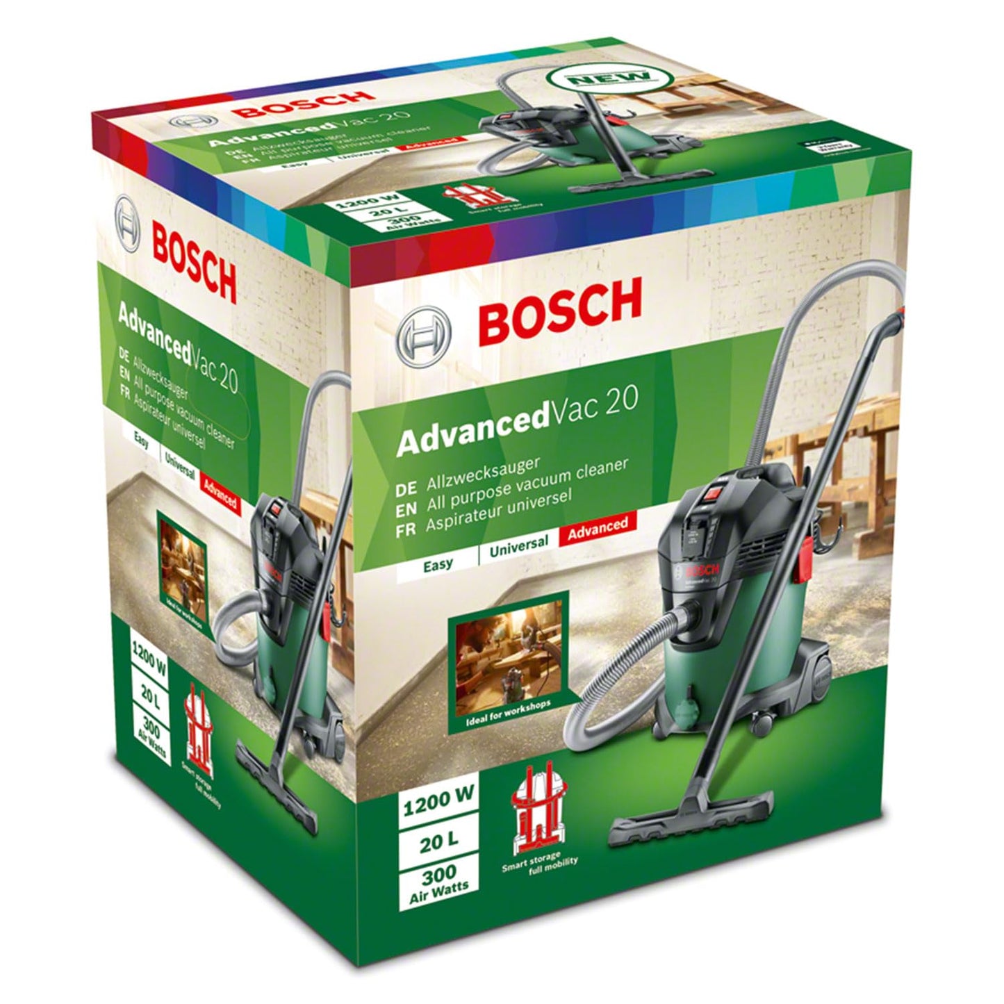Bosch AdvancedVac 20 Nass- und Trockensauger – 1.200 W, 20 L Behälter, inkl. Zubehör