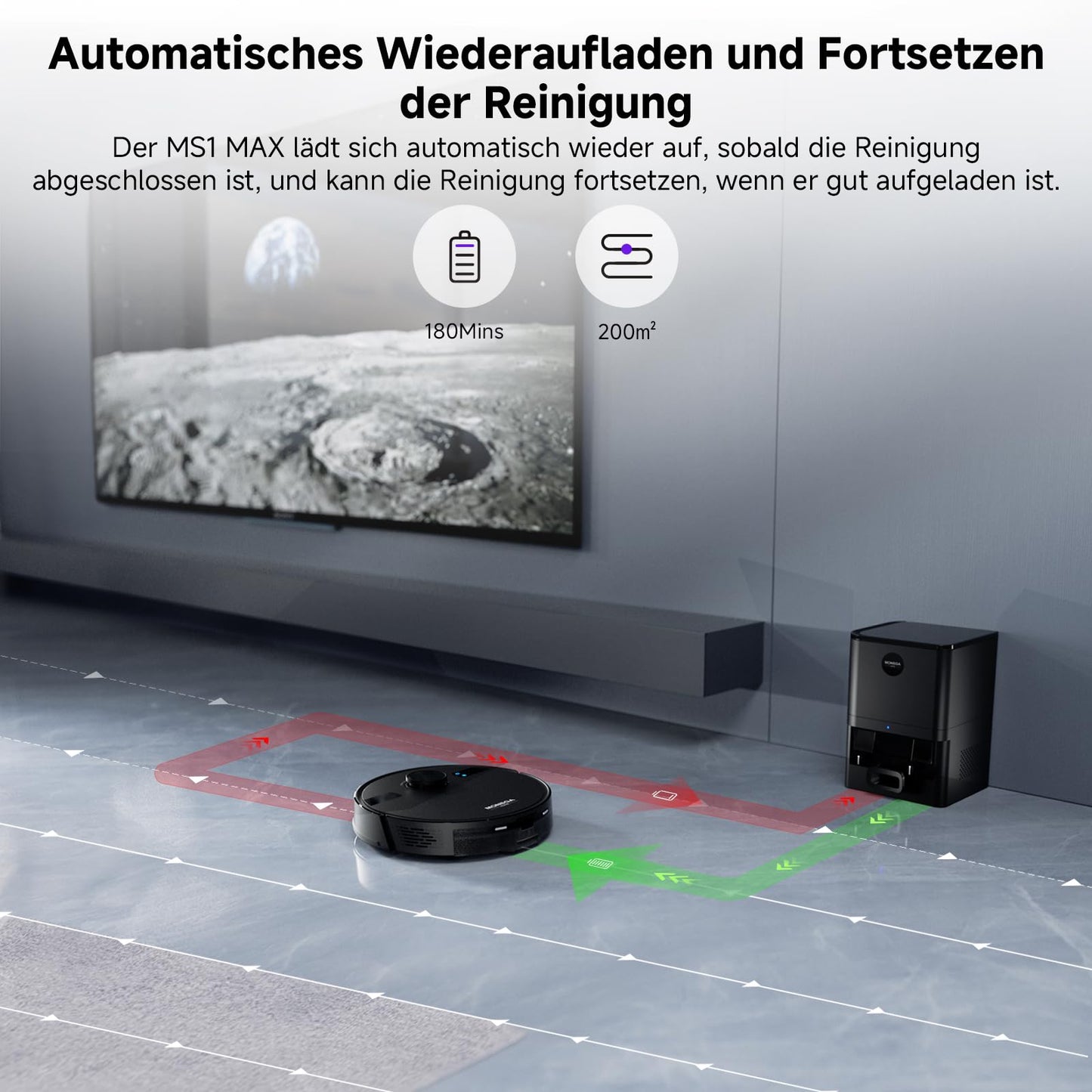 MONSGA MS1 MAX Saug- & Wischroboter mit Absaugstation, 5000 Pa, 180 Min Laufzeit