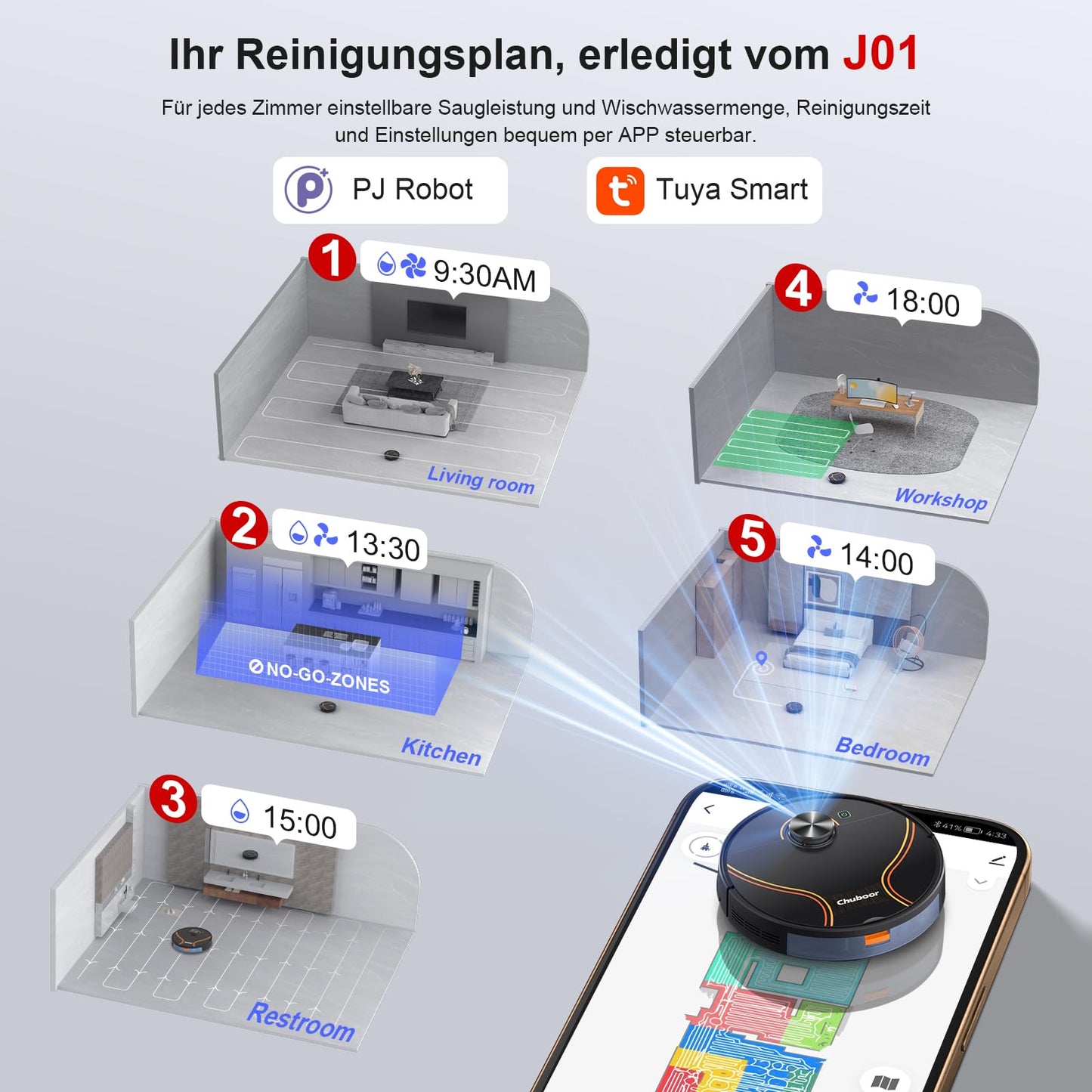 Chuboor J01 3-in-1 Saug- & Wischroboter – 6.500 Pa, LiDAR, App & Alexa, 150 Min Laufzeit