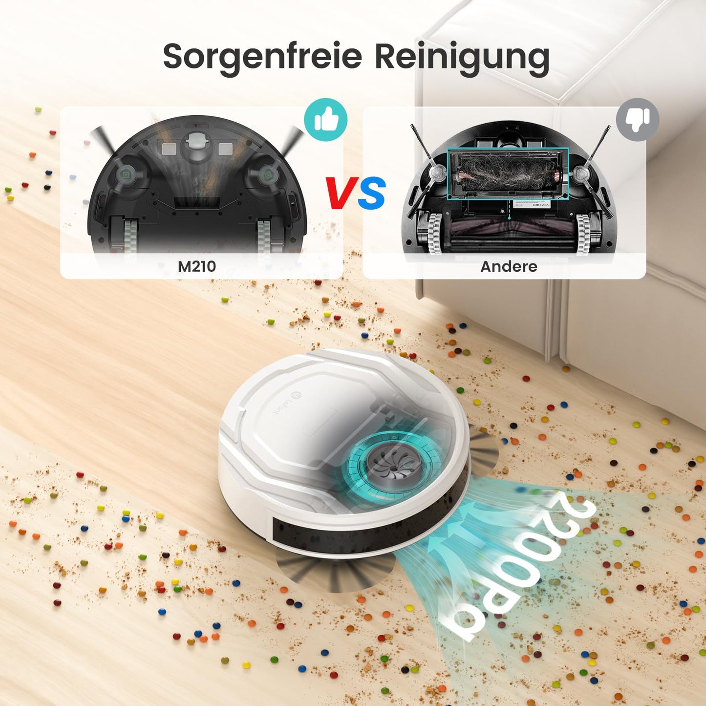 LEFANT M210 Superschlanker Saugroboter – 500 ml, WLAN, Alexa & App-Steuerung, Leise, für Tierhaare