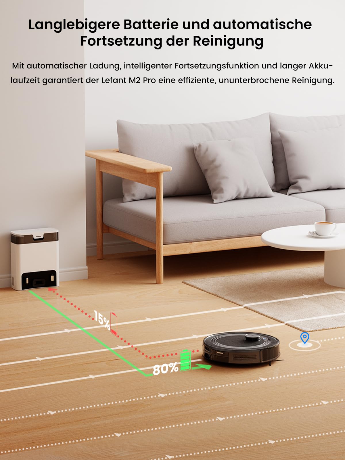 LEFANT M2 Pro Saugroboter 3-in-1 – 6.000 Pa, Wischfunktion, Auto-Absaugstation, LiDAR