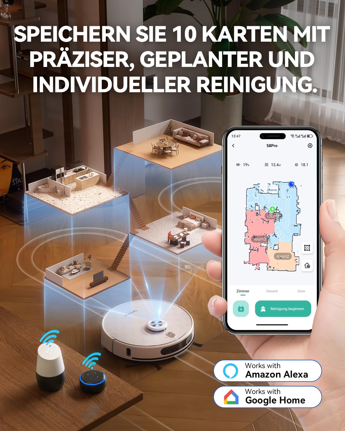 Tesvor S8Pro Saug- & Wischroboter – 8000 Pa, 3-in-1 Reinigung, LiDAR