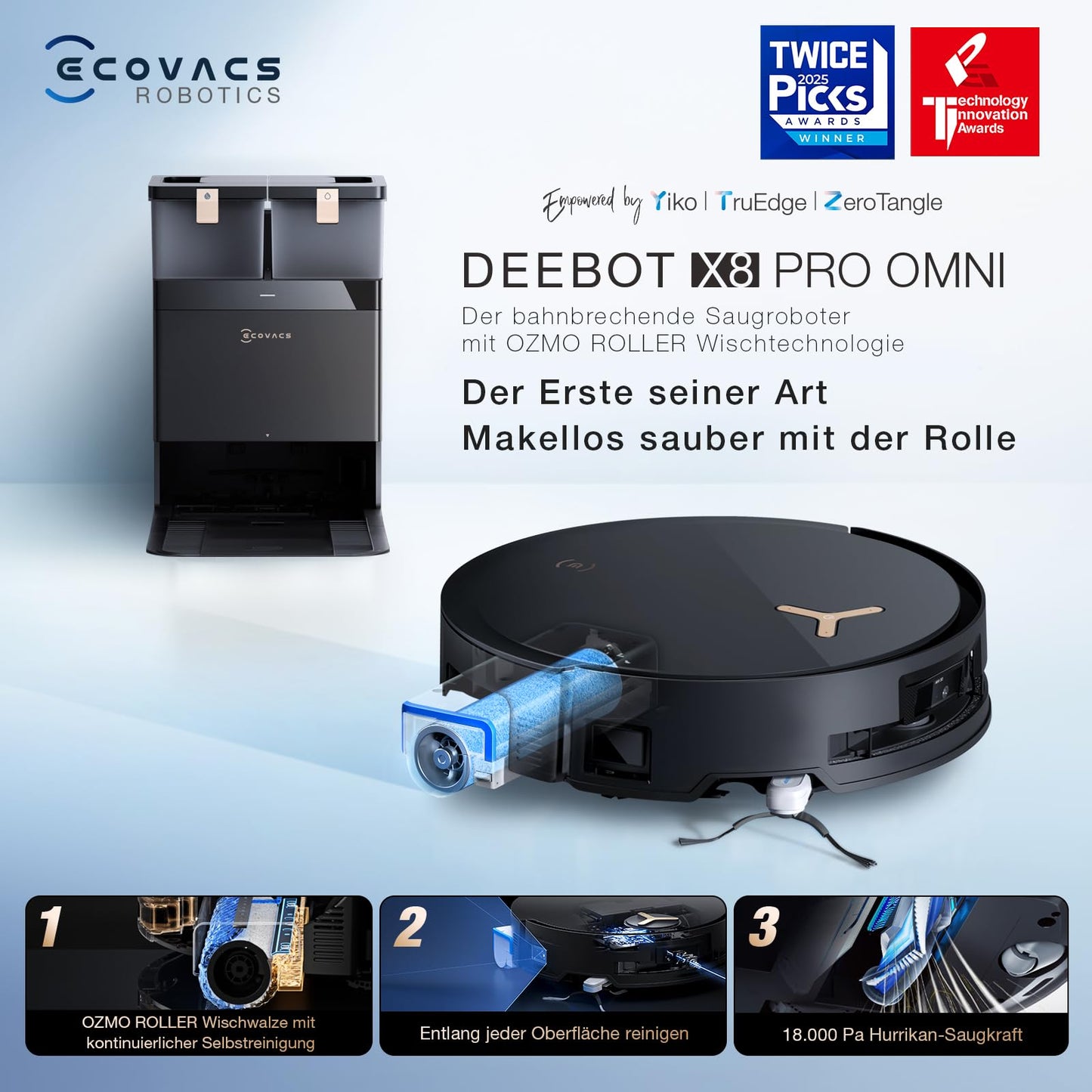 ECOVACS DEEBOT X8 PRO Omni – Saug- & Wischroboter mit Selbstreinigung, 18.000 Pa