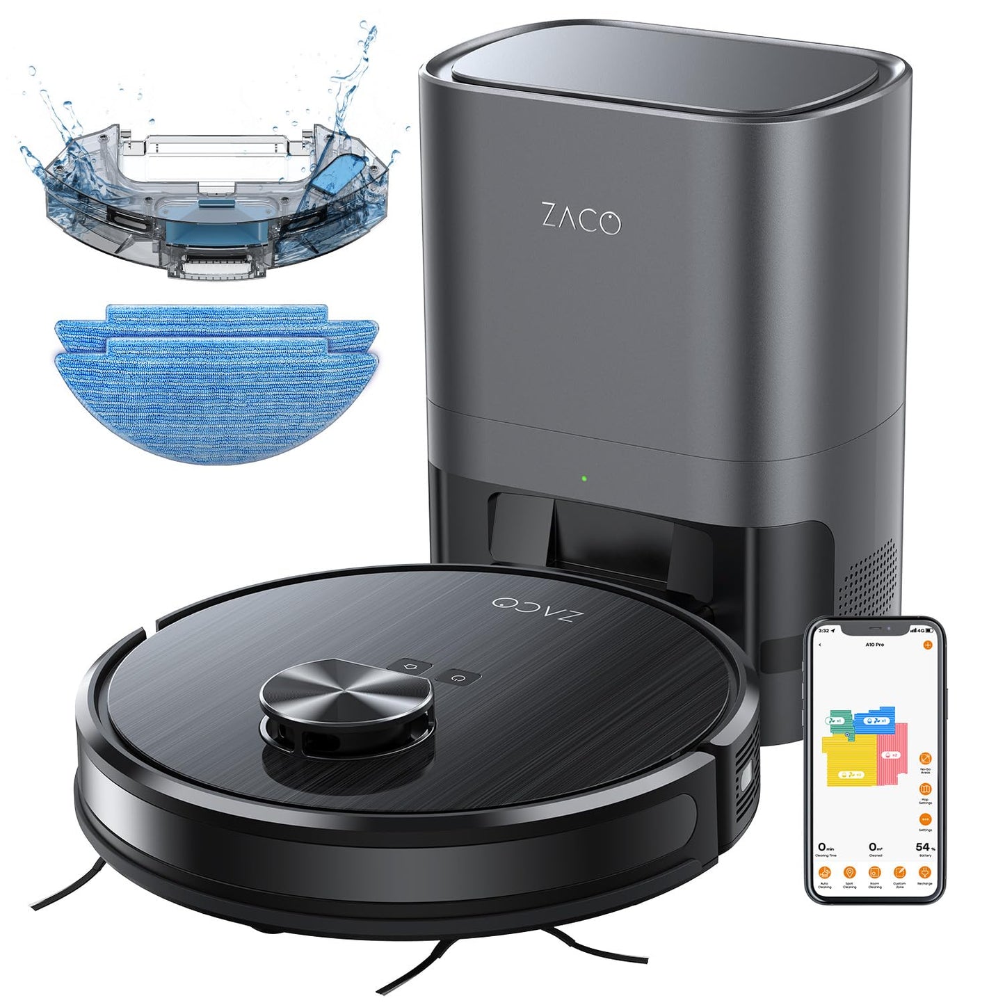 ZACO A10 Pro Saugroboter 2-in-1 – 3.000 Pa, Wischfunktion, 2,5 L Absaugstation, LiDAR, App & Alexa