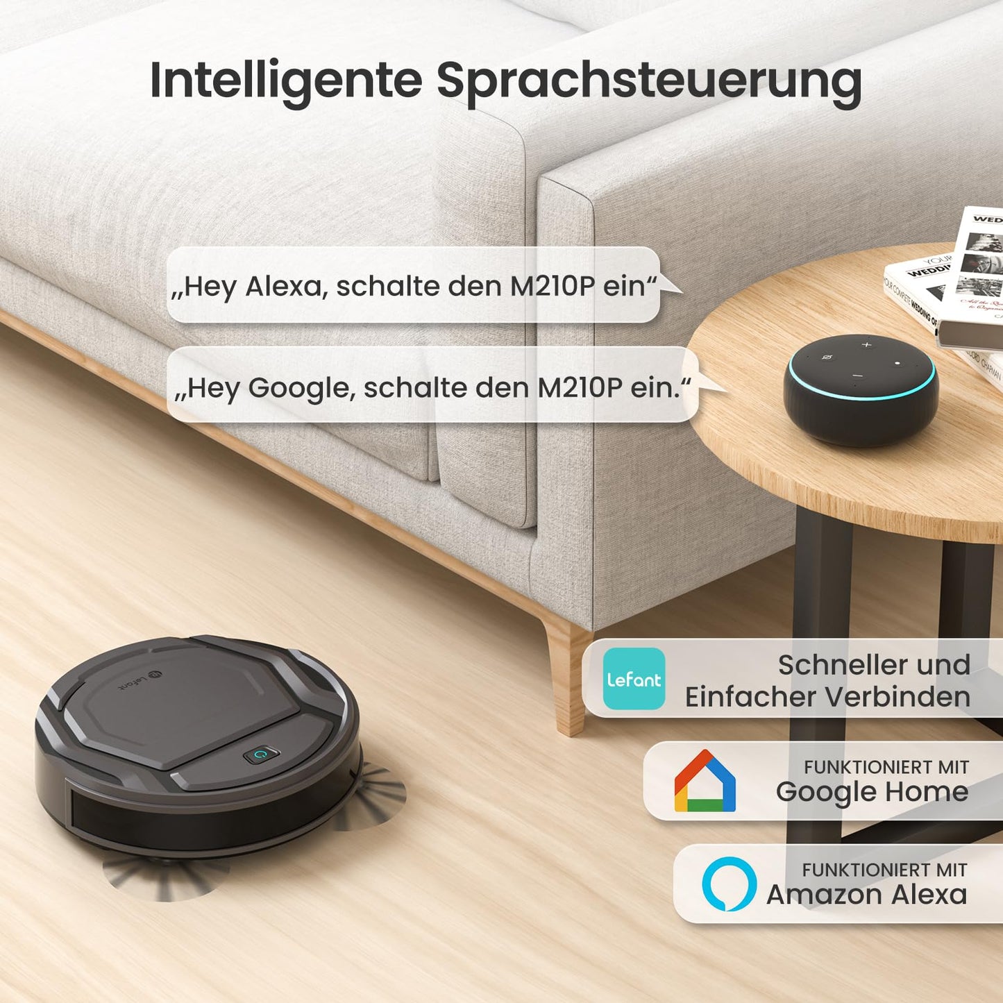 LEFANT M210P Superschlanker Saugroboter – WLAN & Alexa-kompatibel, Selbstaufladend, Leise für Teppiche, Tierhaare & Hartböden