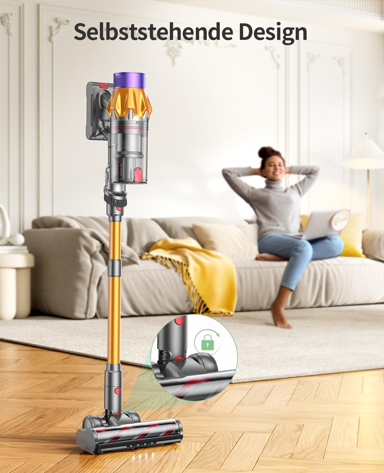 SunSare Kabelloser Akku-Staubsauger – 600W, 50.000Pa, 65 Min Laufzeit, LED-Display, Anti-Tangle-Bürste