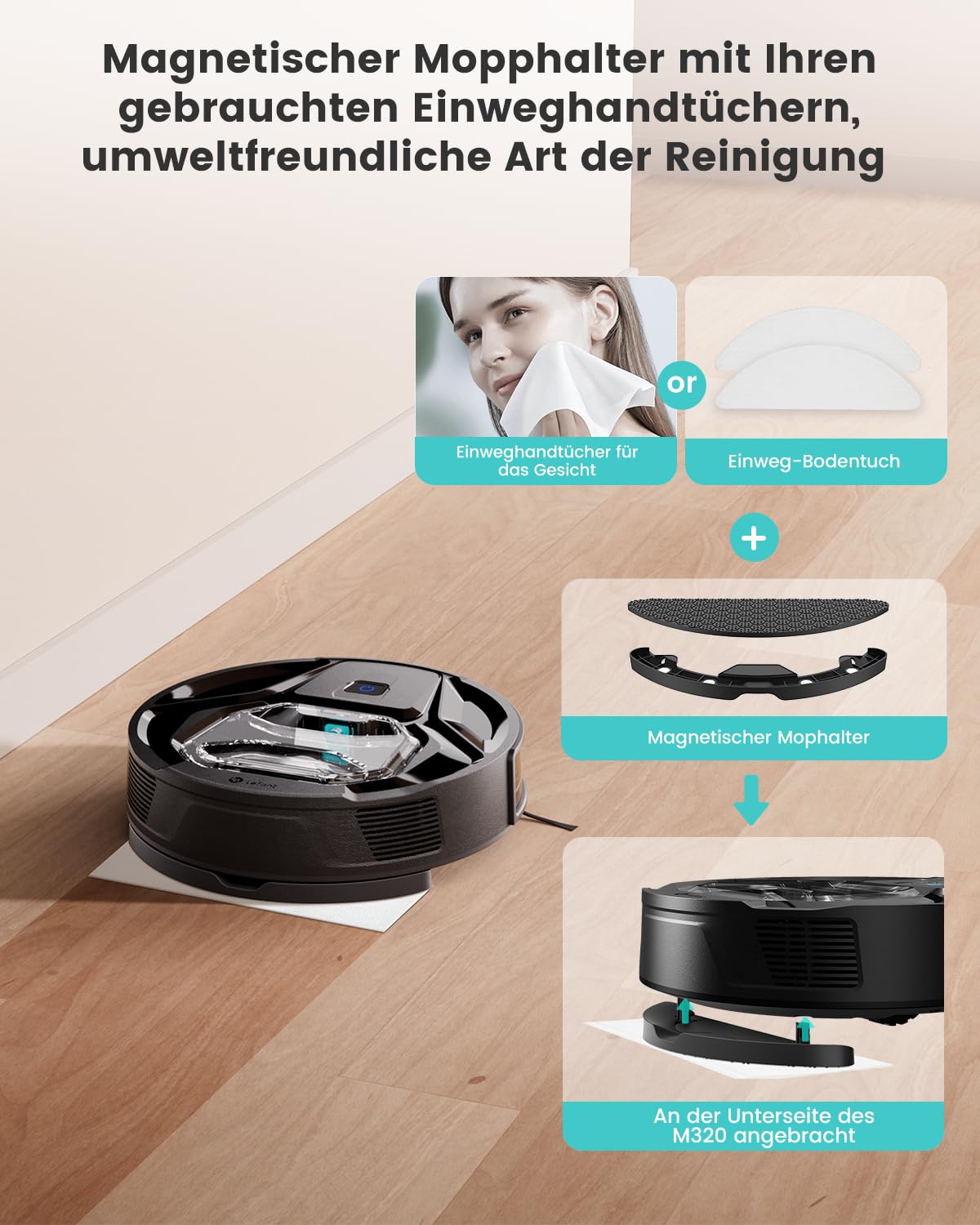 LEFANT M320 Saugroboter 3-in-1 – 6000Pa, Wischfunktion, App & Alexa, 210 Min Laufzeit, Ideal für Tierhaare & Teppiche
