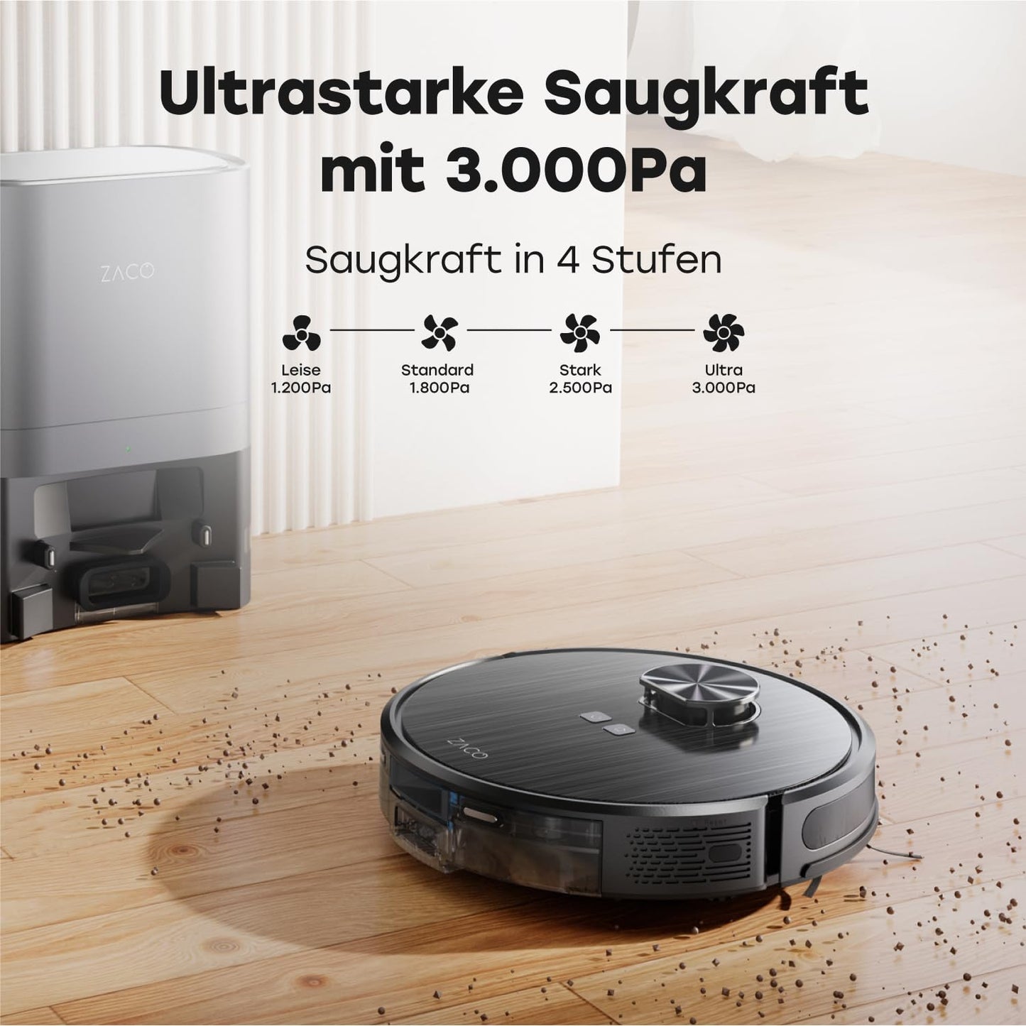 ZACO A10 Pro Saugroboter 2-in-1 – 3.000 Pa, Wischfunktion, 2,5 L Absaugstation, LiDAR, App & Alexa