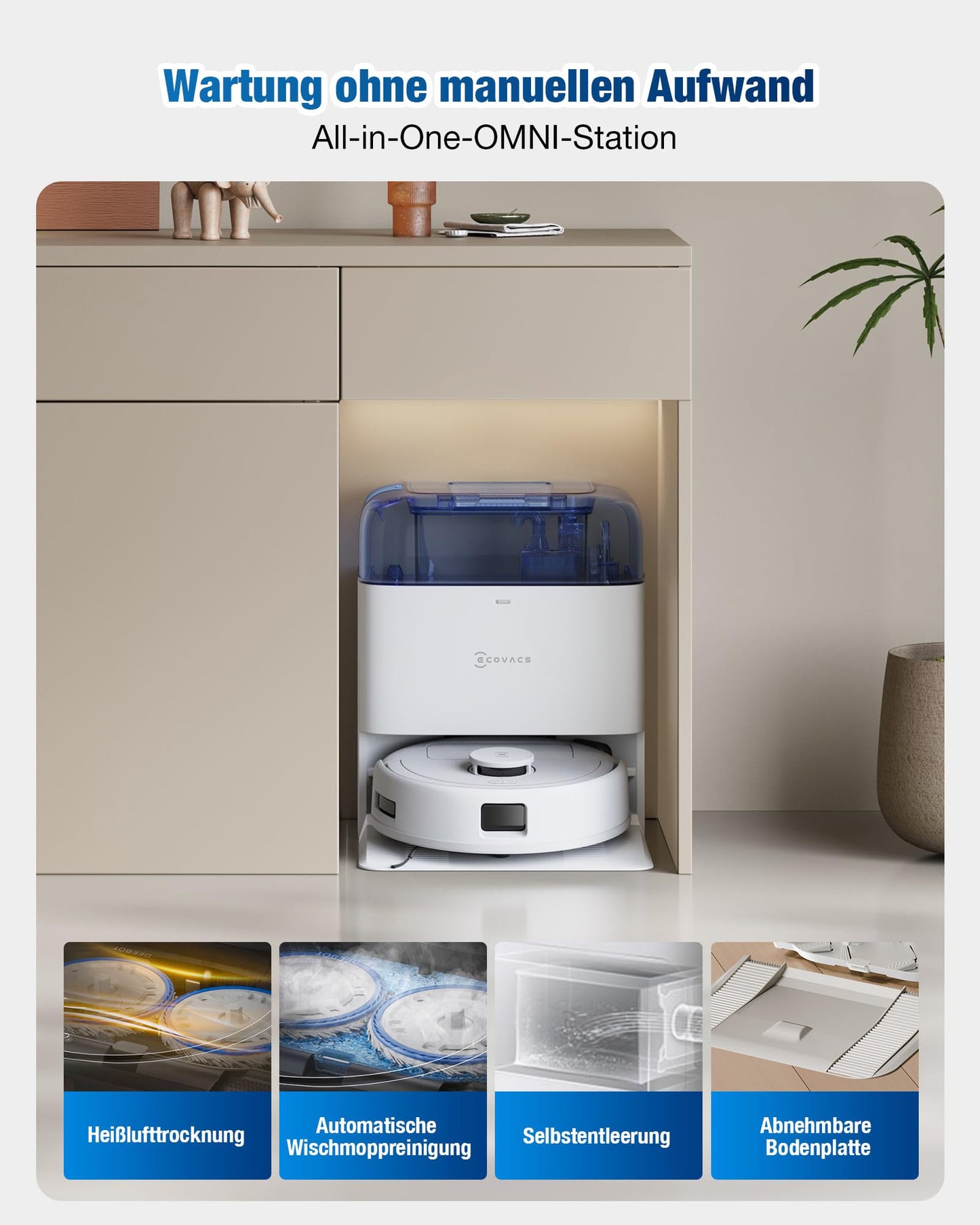ECOVACS DEEBOT Mini – Saug- und Wischroboter mit 9.000 Pa, LiDAR, Selbstreinigung & Anti-Haar-Technologie