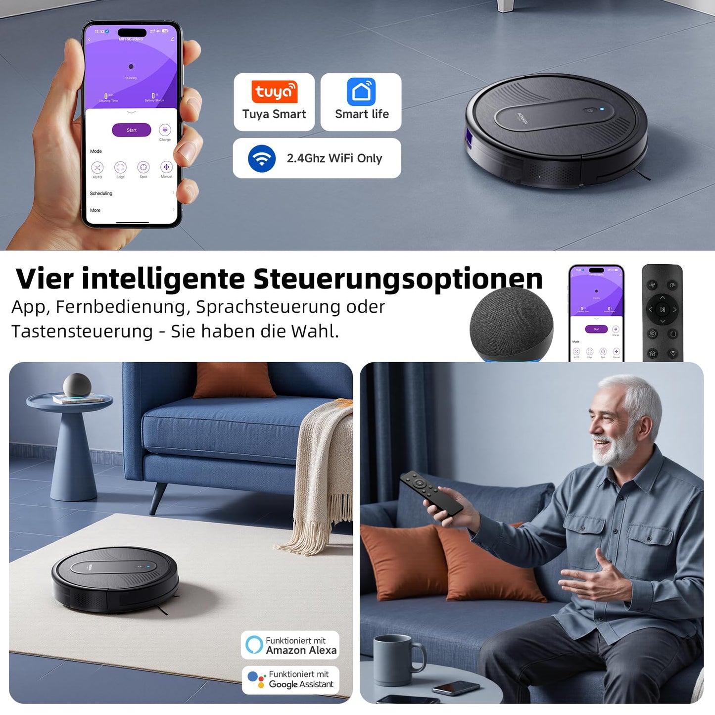 MONSGA 3-in-1 Saug- und Wischroboter, 3000 Pa, WiFi, 140 Min
