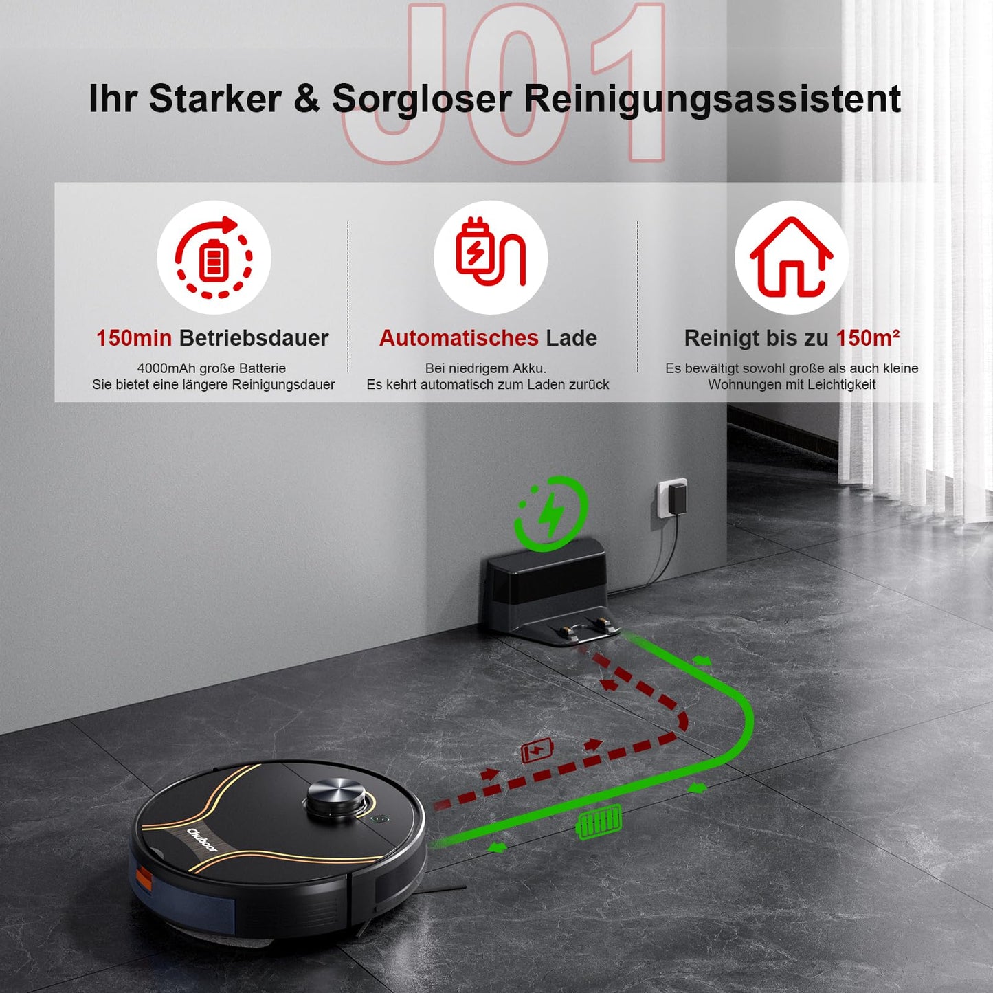 Chuboor J01 3-in-1 Saug- & Wischroboter – 6.500 Pa, LiDAR, App & Alexa, 150 Min Laufzeit