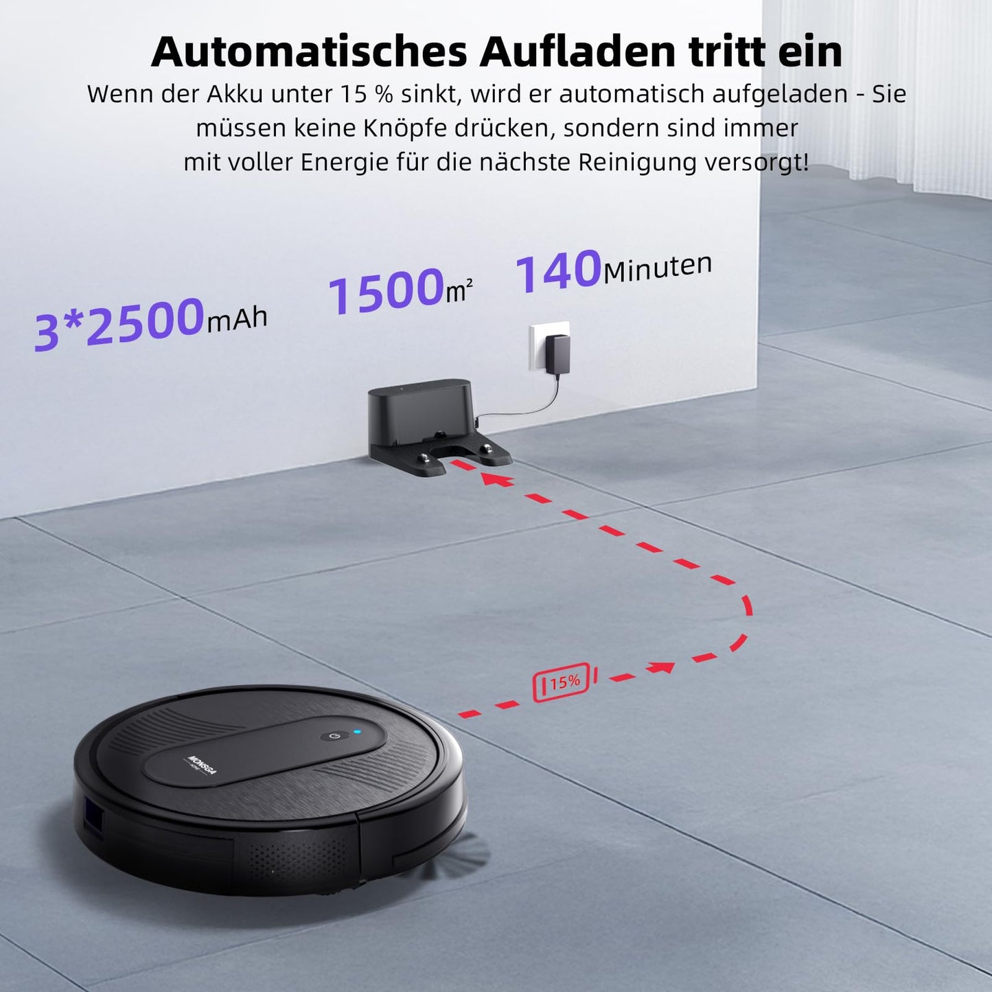 MONSGA 3-in-1 Saug- und Wischroboter, 3000 Pa, WiFi, 140 Min