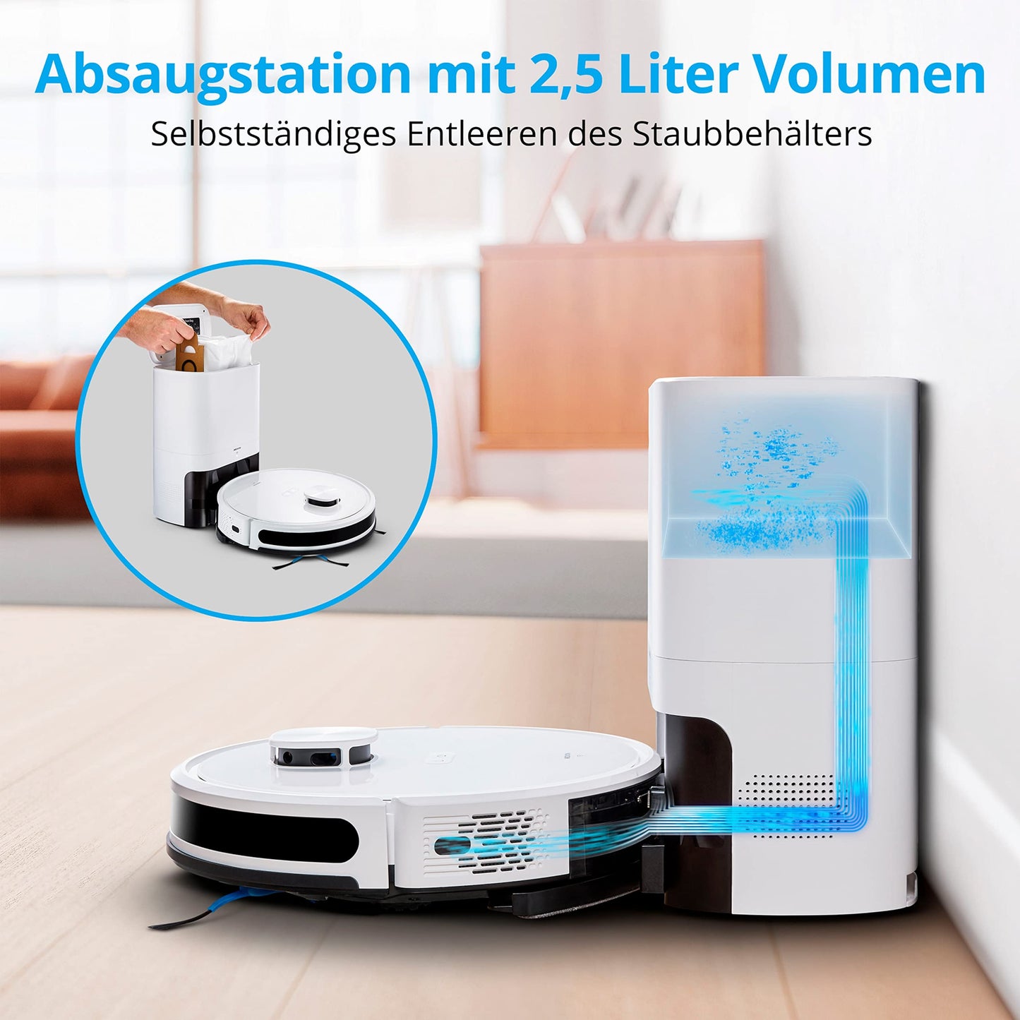 MEDION X20 SW+ Saugroboter mit Absaugstation – 2-in-1 Wischen & Saugen, 3.000 Pa, Lasernavigation