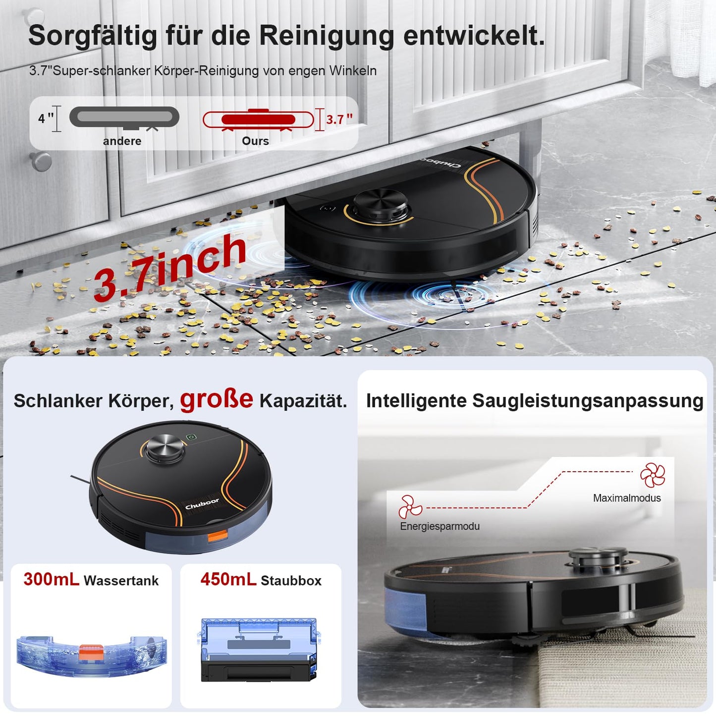 Chuboor J01 3-in-1 Saug- & Wischroboter – 6.500 Pa, LiDAR, App & Alexa, 150 Min Laufzeit