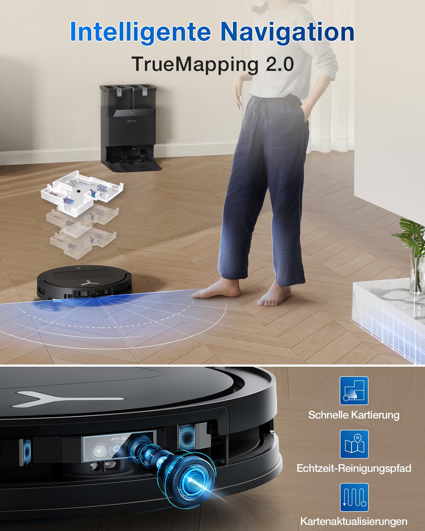 ECOVACS DEEBOT T50 Omni – Saug- und Wischroboter mit 15.000 Pa, ZeroTangle 2.0 & All-in-One Station