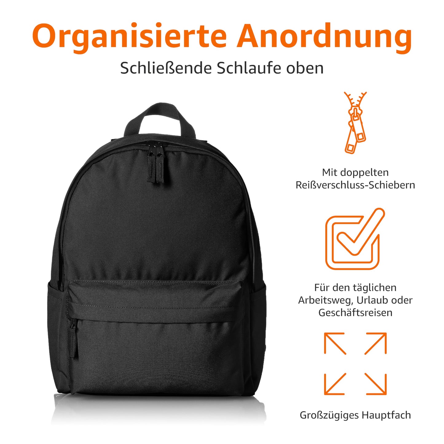 Klassischer Rucksack für Schule, Freizeit & Alltag – Schwarz