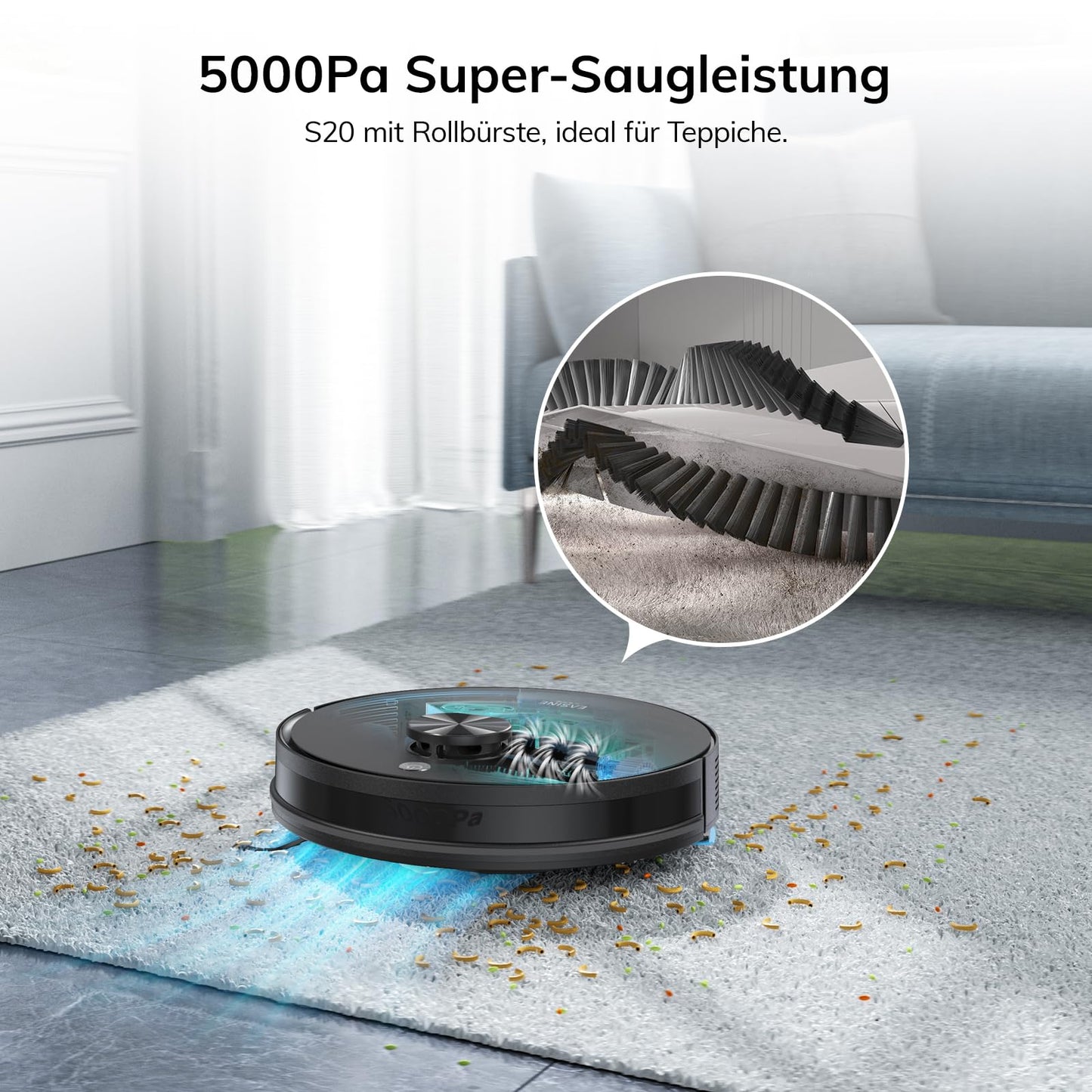 EASINE S20 Saugroboter mit Wischfunktion – Selbstentleerend, 5000Pa, App-Steuerung