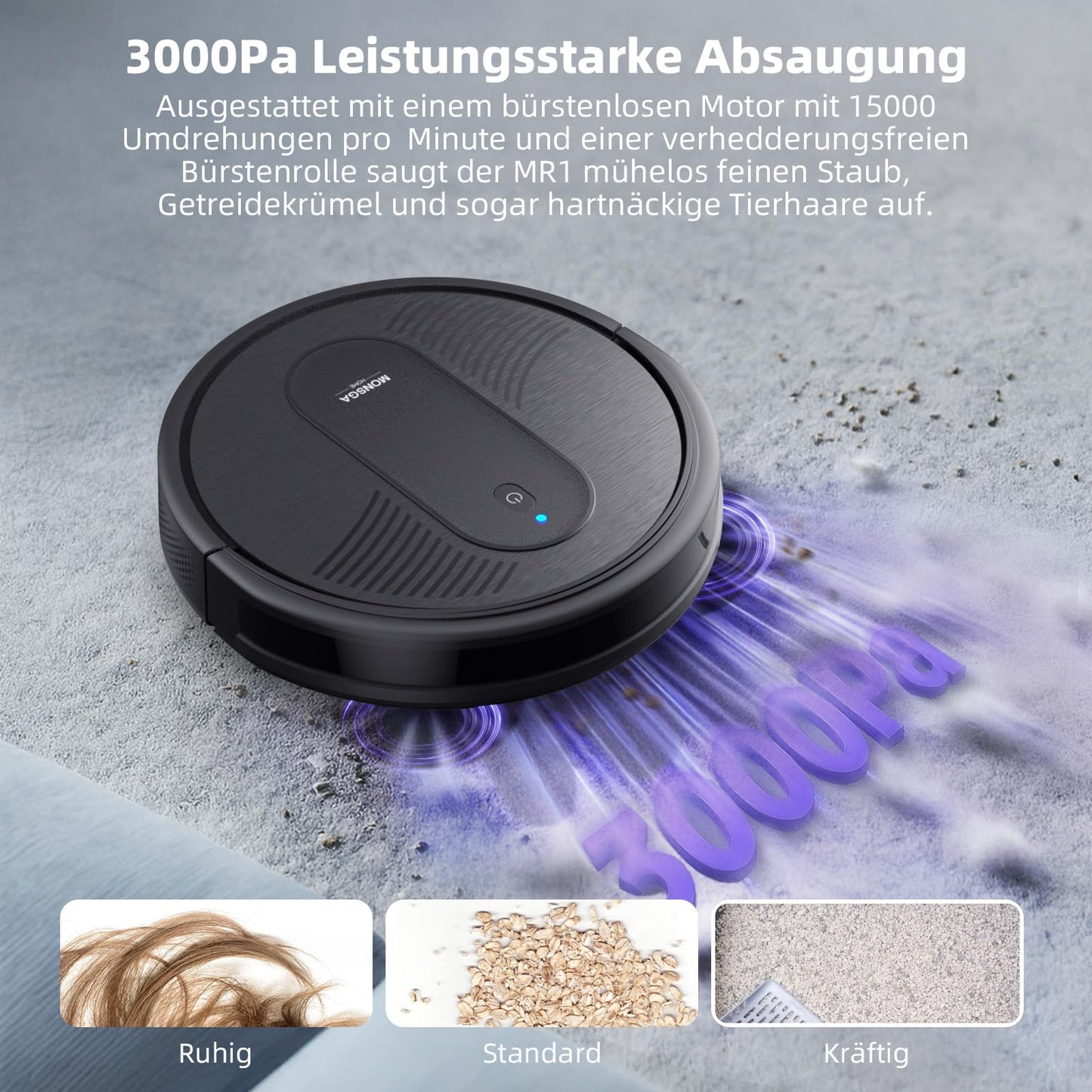MONSGA 3-in-1 Saug- und Wischroboter, 3000 Pa, WiFi, 140 Min