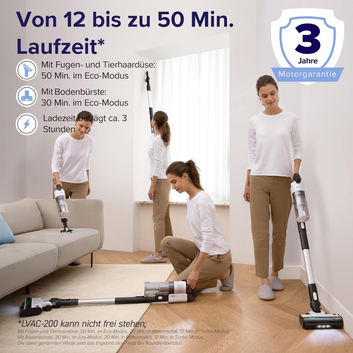 Levoit LVAC-200 Akku-Staubsauger – 4-in-1 Kabellos, Anti-Haar, 99,9 % Filterleistung