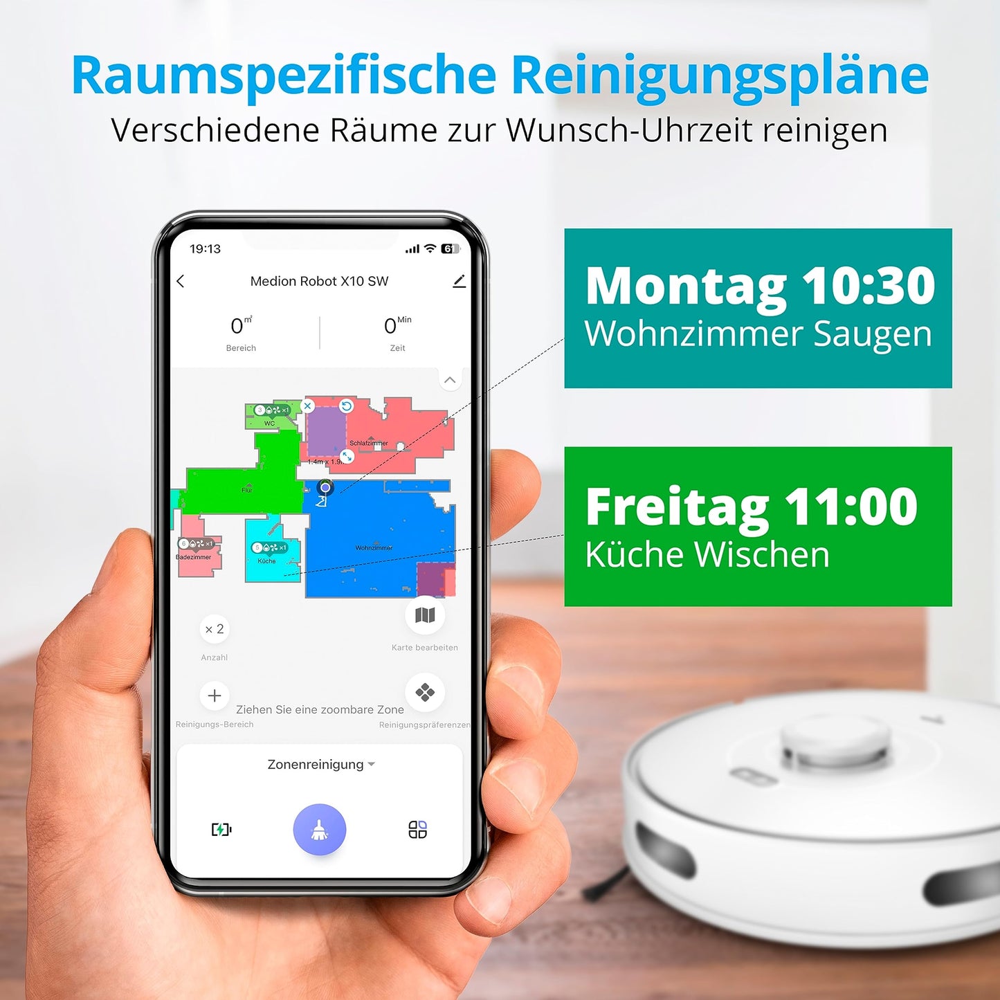 MEDION X10 SW Saug- & Wischroboter – 2.700 Pa, Lasernavigation, App & Sprachsteuerung