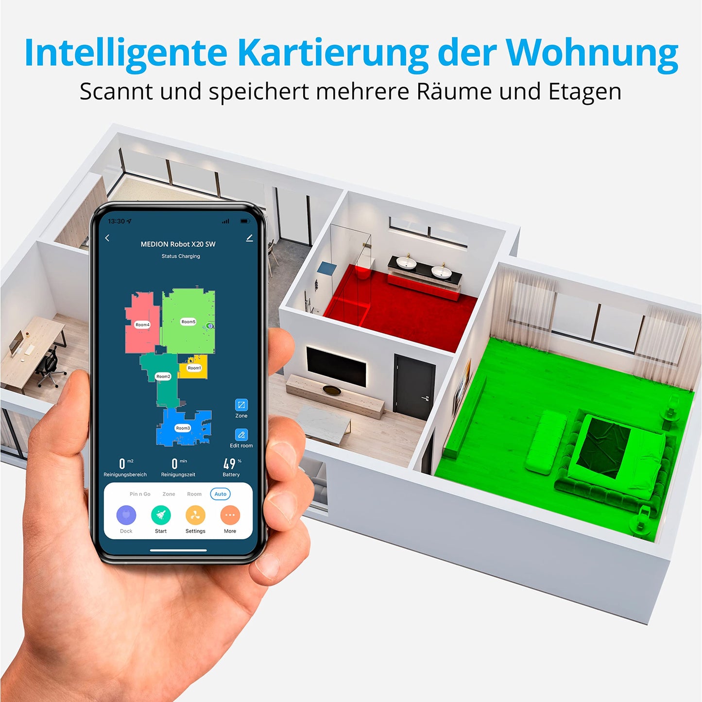 MEDION X20 SW+ Saugroboter mit Absaugstation – 2-in-1 Wischen & Saugen, 3.000 Pa, Lasernavigation
