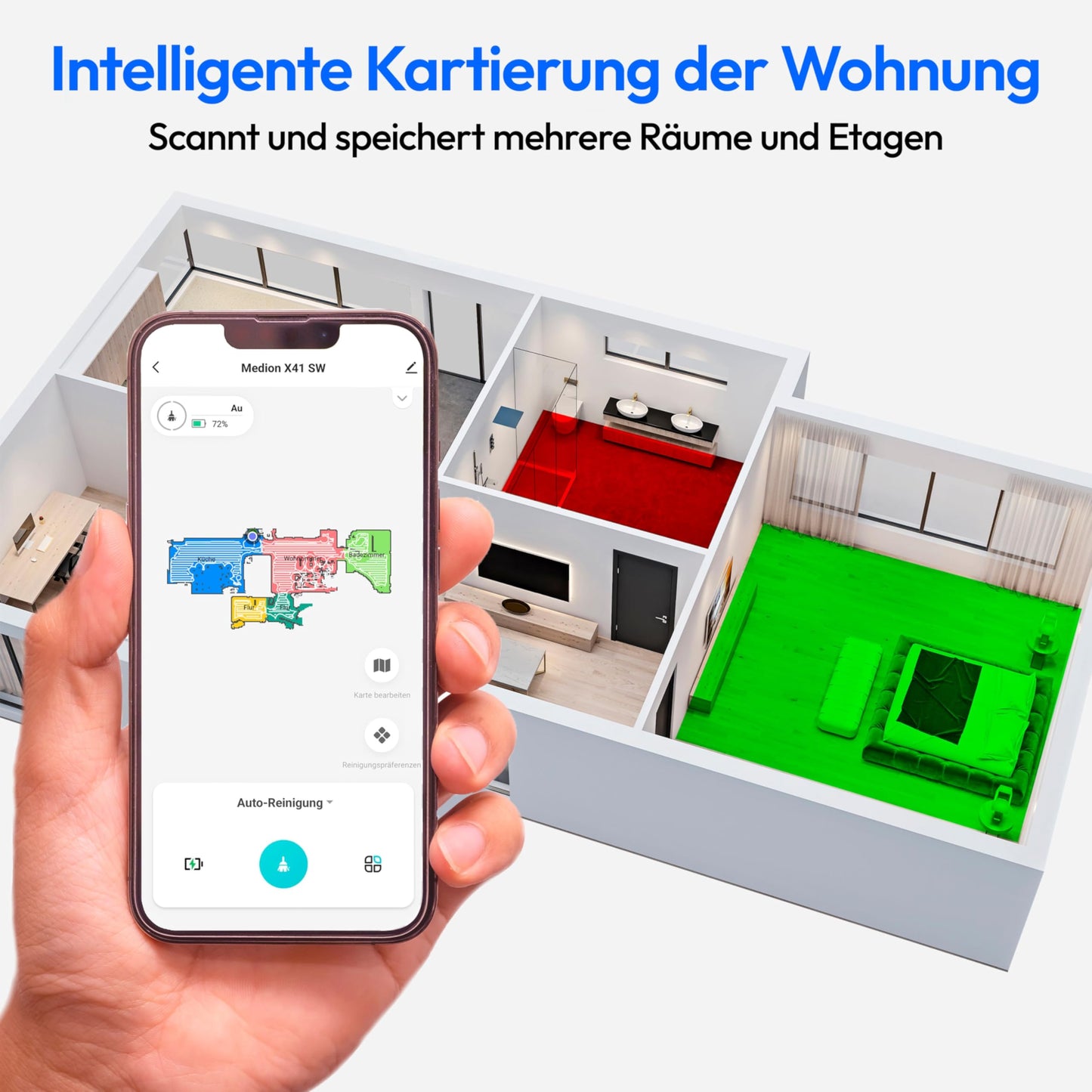MEDION X41 SW+ Saug- und Wischroboter – 8.000 Pa, Auto-Entleerungsstation, Laser-Navigation