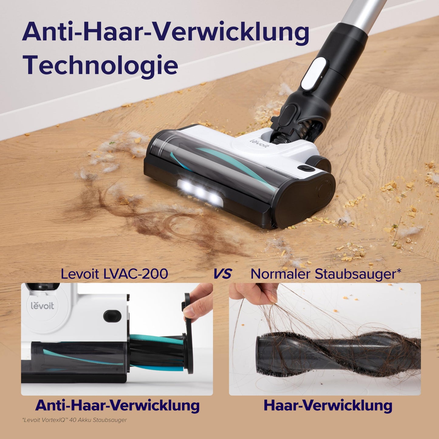 Levoit LVAC-200 Akku-Staubsauger – 4-in-1 Kabellos, Anti-Haar, 99,9 % Filterleistung