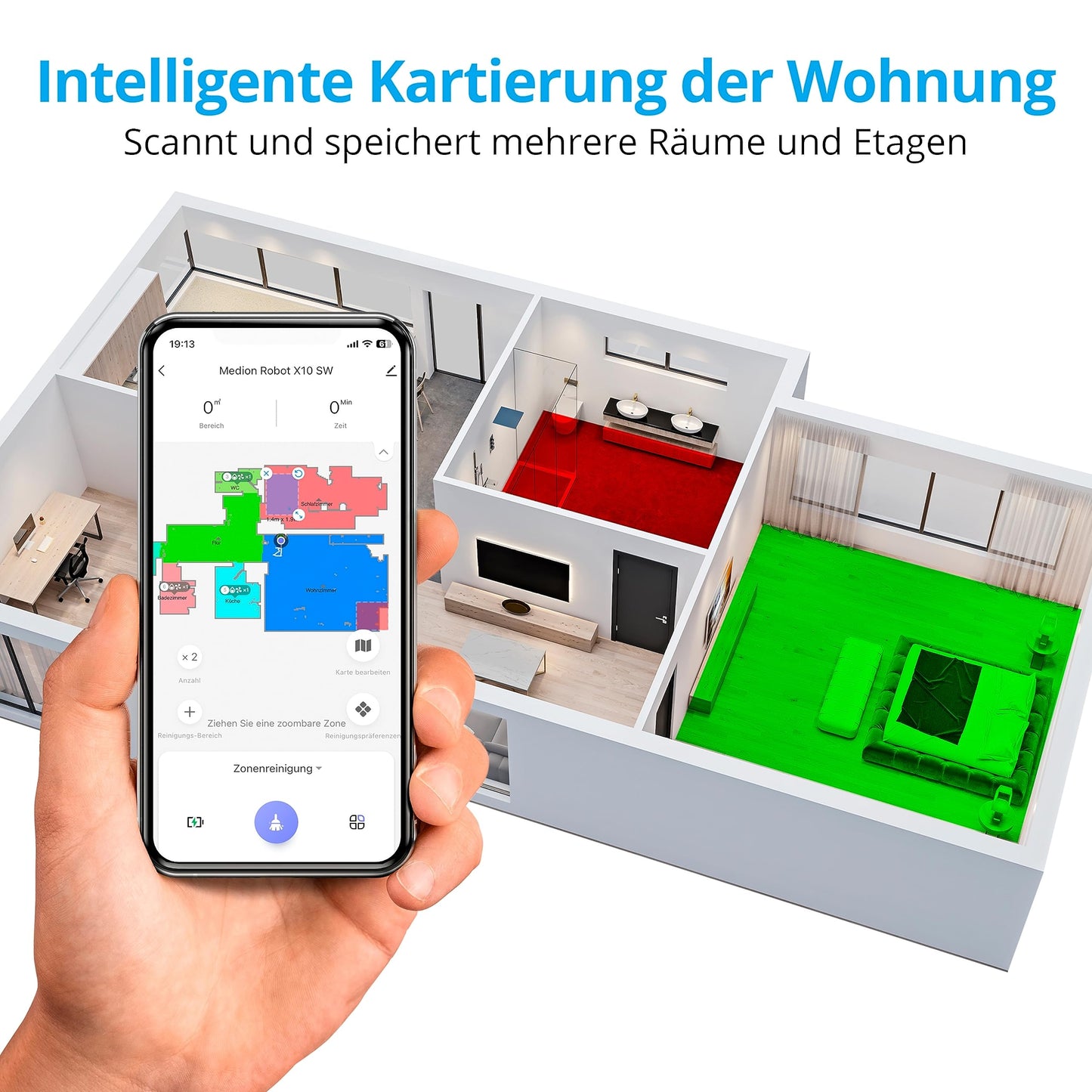 MEDION X10 SW Saug- & Wischroboter – 2.700 Pa, Lasernavigation, App & Sprachsteuerung