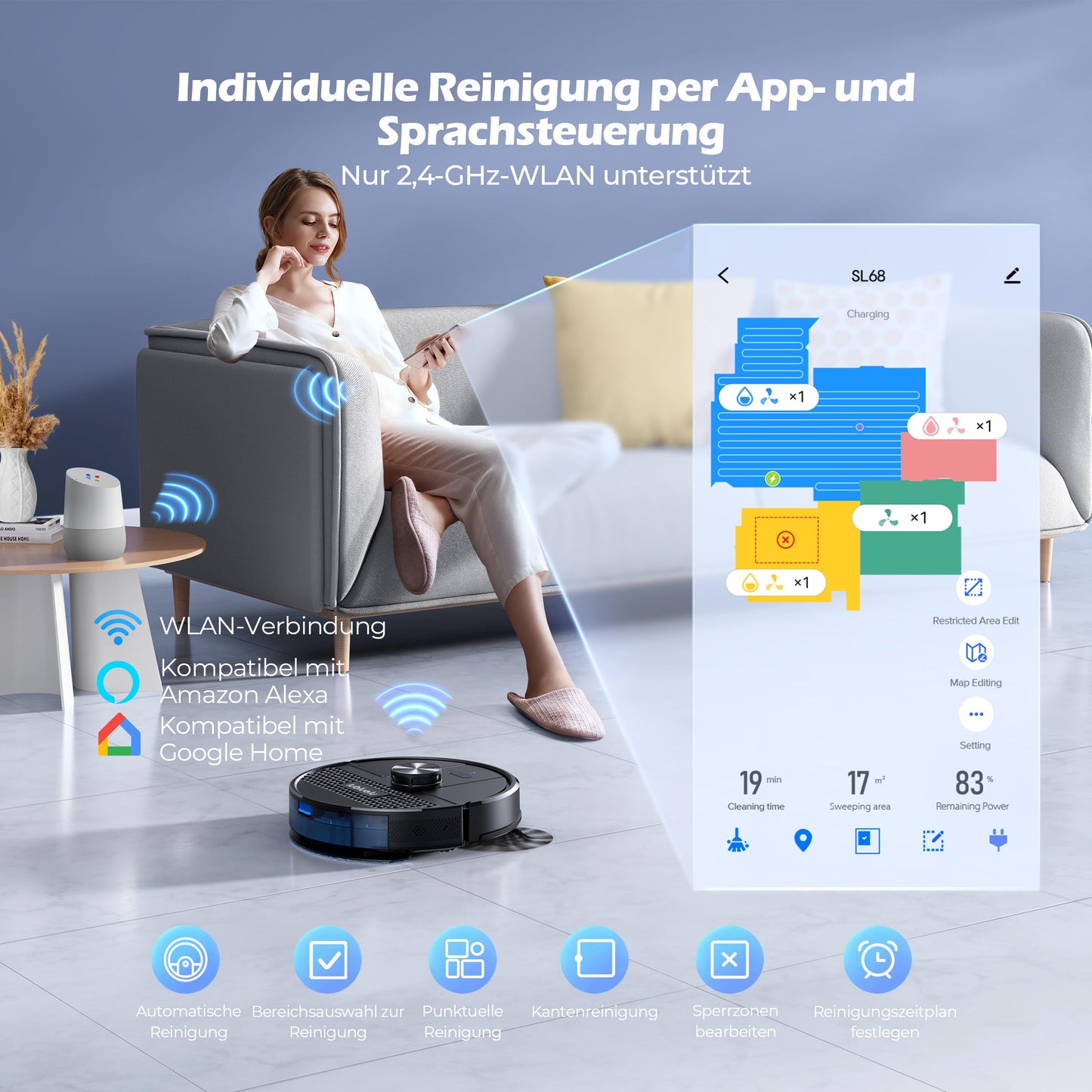 Lubluelu SL68 Plus Saug- & Wischroboter mit Absaugstation – 4500 Pa, 3-in-1 Reinigung, LiDAR, App & Alexa