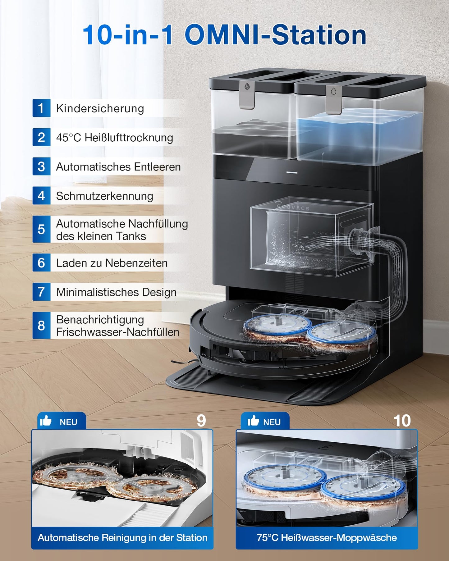 ECOVACS DEEBOT T50 Omni – Saug- und Wischroboter mit 15.000 Pa, ZeroTangle 2.0 & All-in-One Station