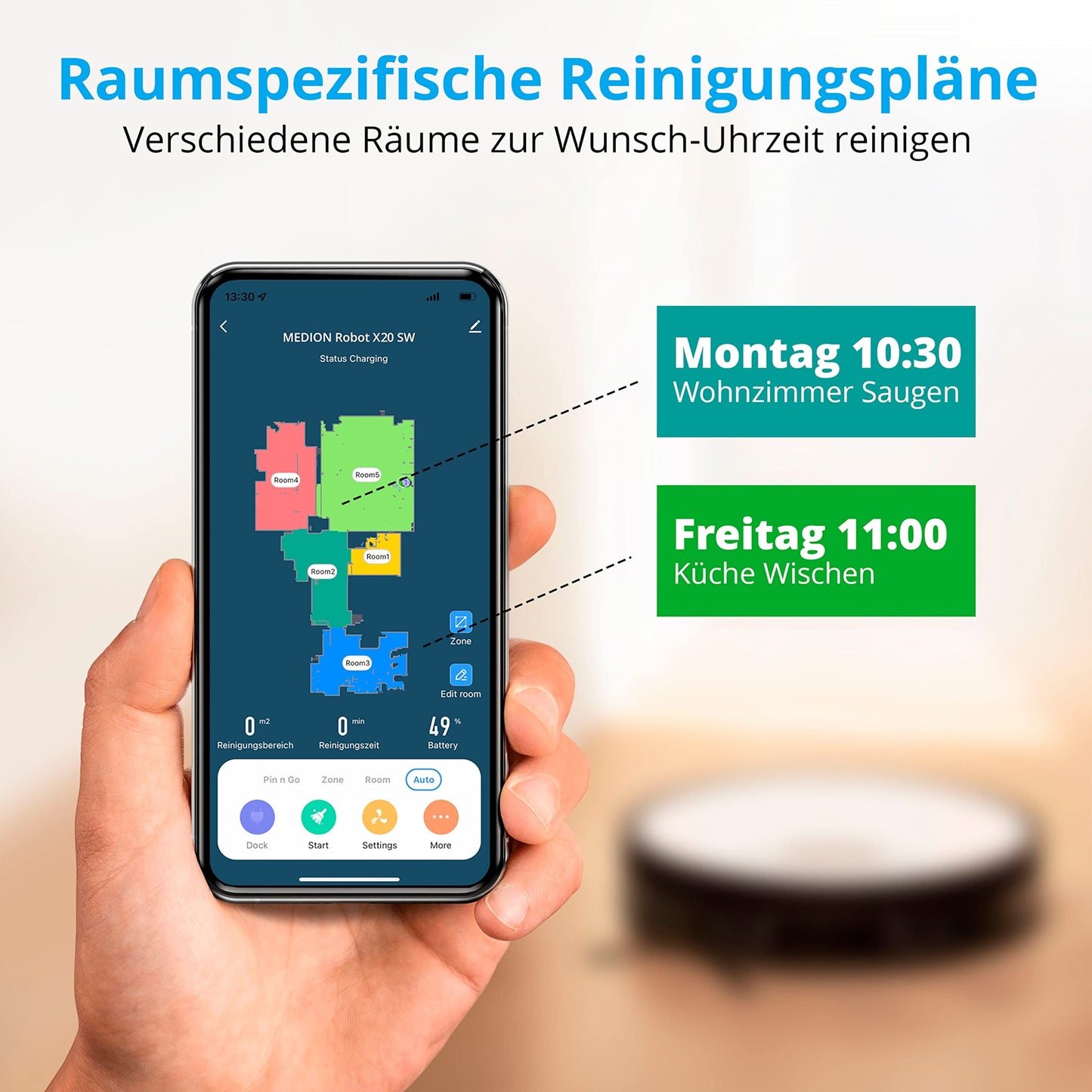 MEDION X20 SW+ Saugroboter mit Absaugstation – 2-in-1 Wischen & Saugen, 3.000 Pa, Lasernavigation