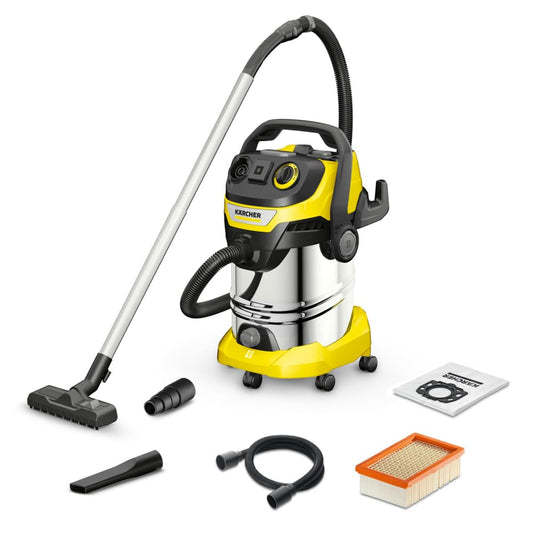 Kärcher WD 6 P S V Nass-/Trockensauger – 1300W, 30 L Edelstahlbehälter, Flachfaltenfilter, Blasfunktion