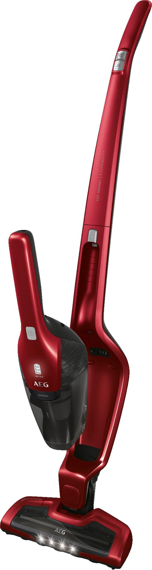 AEG Ergorapido 2in1 Akku-Staubsauger – Beutellos, Tierhaardüse, 45 Min Laufzeit, LED-Frontlicht, Rot