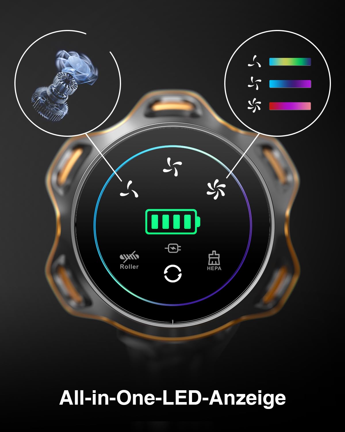 Kabelloser Akku-Staubsauger 550 W – 45 kPa, 65 Min Laufzeit, Anti-Tangle, OLED-Display